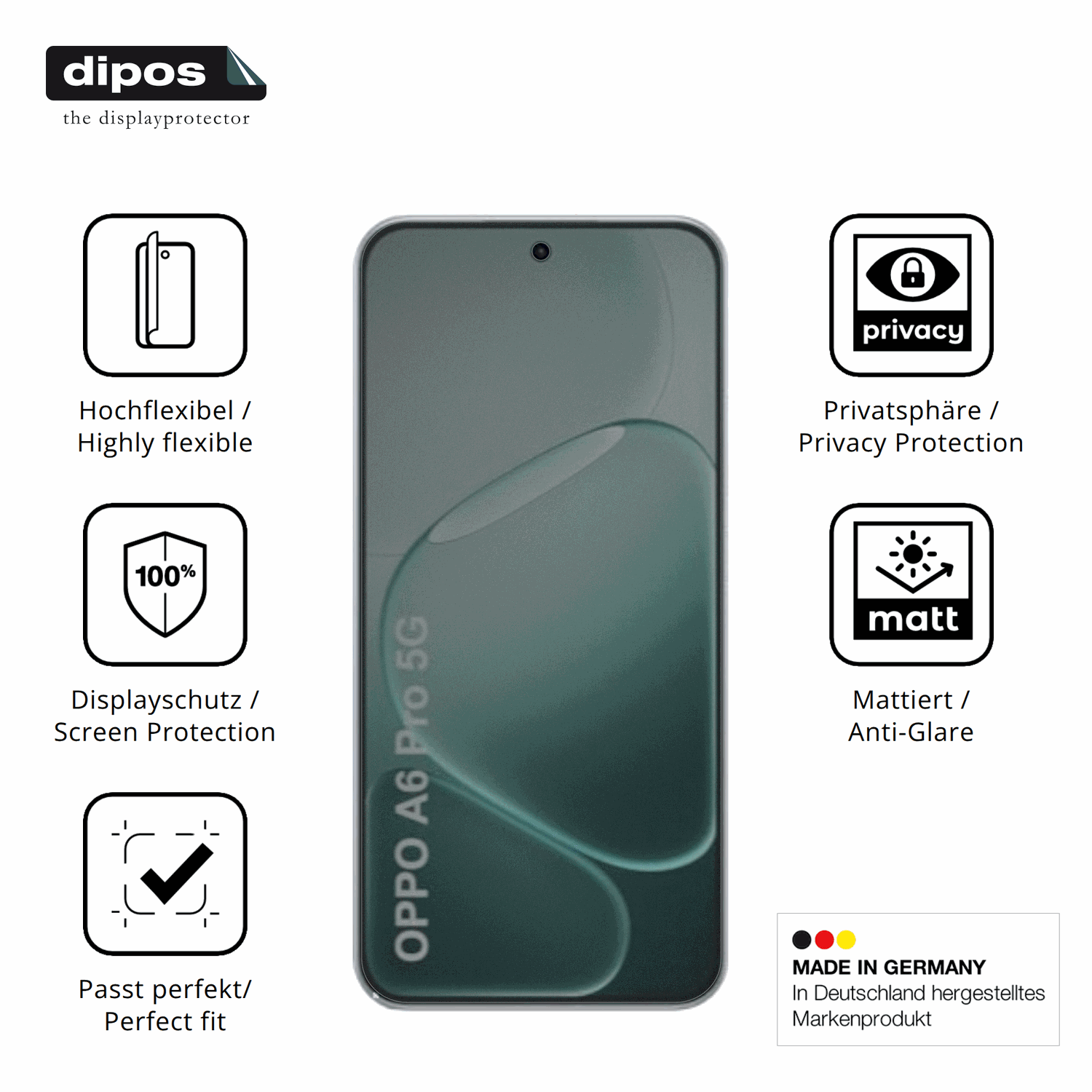 Flexible TPU-Folie passend zugeschnitten für Oppo A6i Plus 5G, mit Privatsphäre-Schutz durch Sichtschutz-Folie