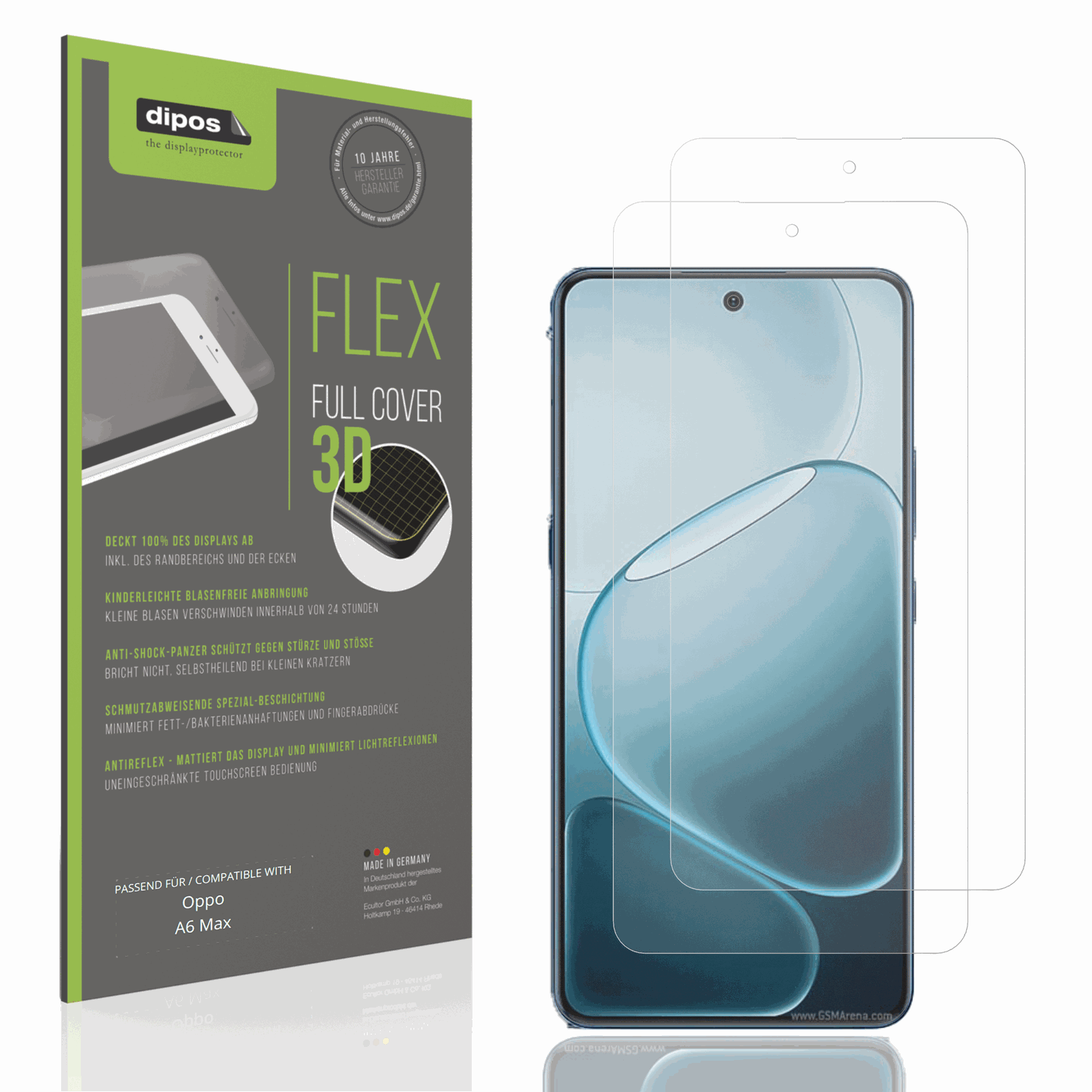 Matte Displayschutzfolie von dipos passend für Oppo A6 Max, 100% Displayabdeckung und blasenfreie Montage