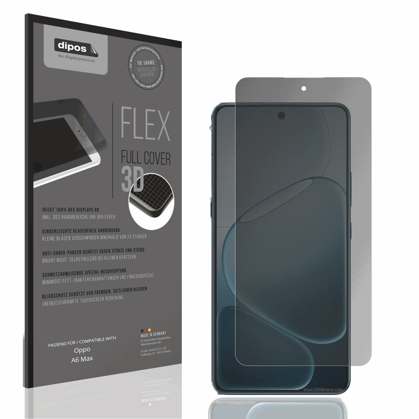 Blickschutzfolie von dipos passend für Oppo A6 Max, 100% Displayabdeckung und blasenfreie Montage