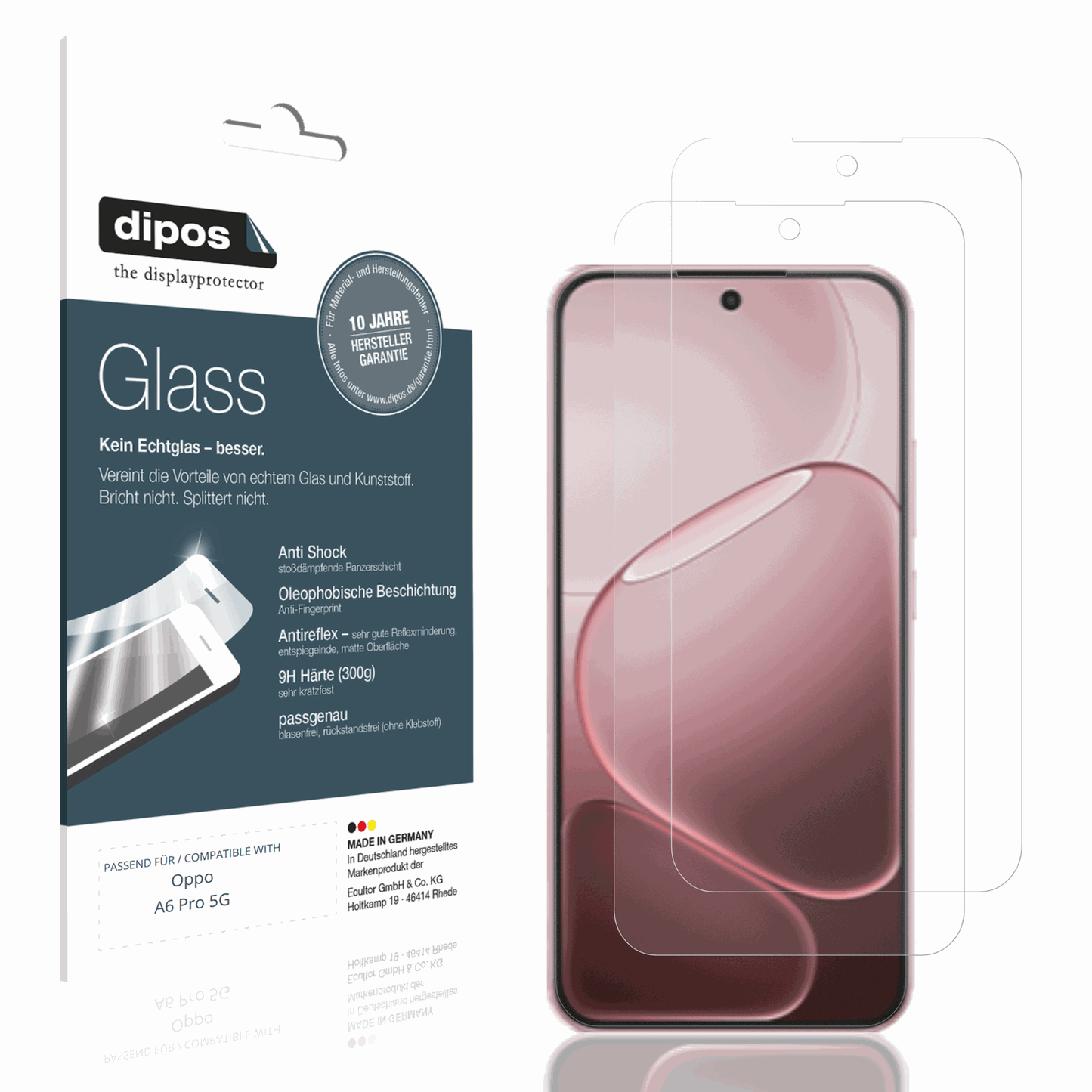 Matte Displayschutzfolie von dipos passend für oppoa6 pro 5g, 9H kratzfest und blasenfrei montiert