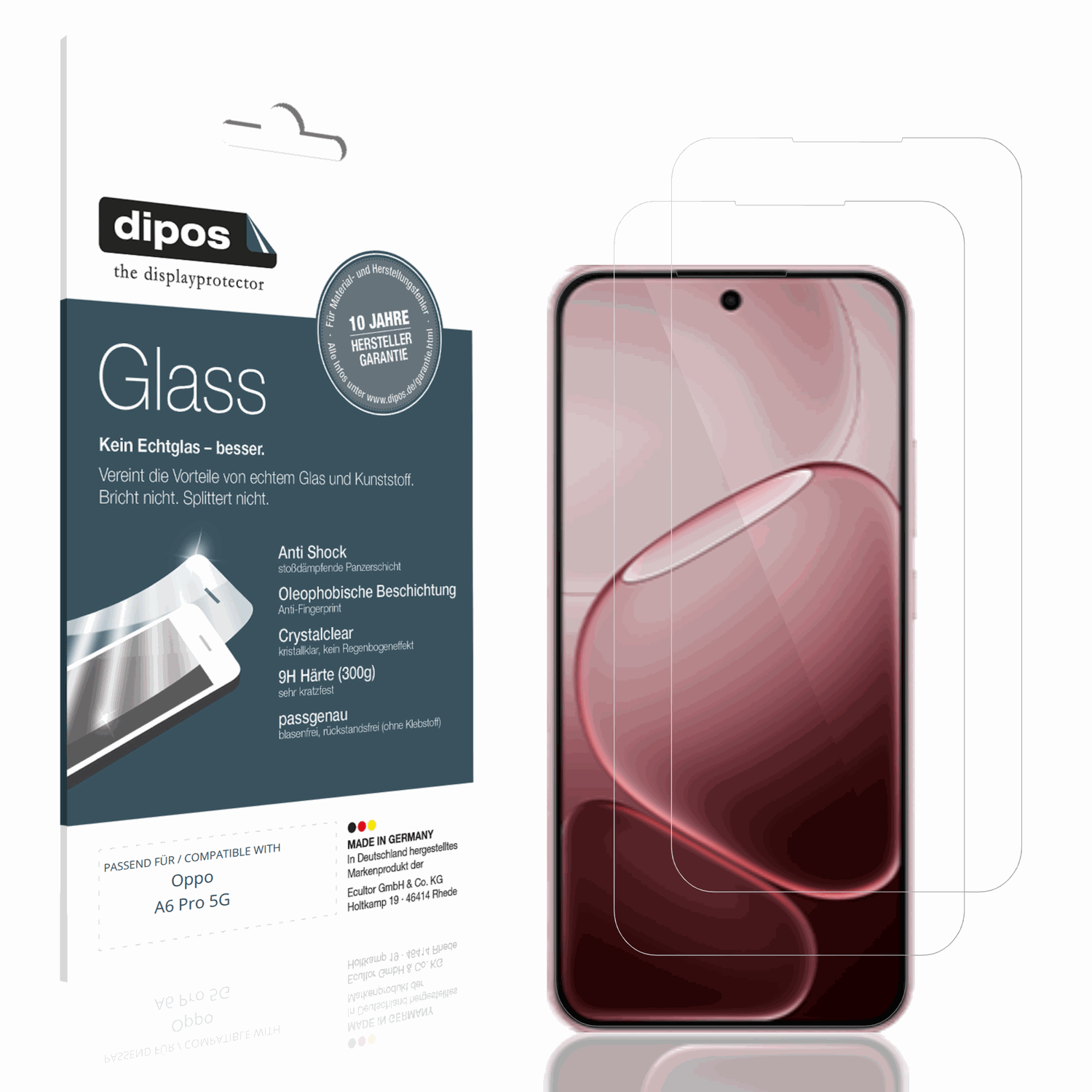 Klare Displayschutzfolie von dipos passend für oppoa6 pro 5g, 9H kratzfest und blasenfrei montiert