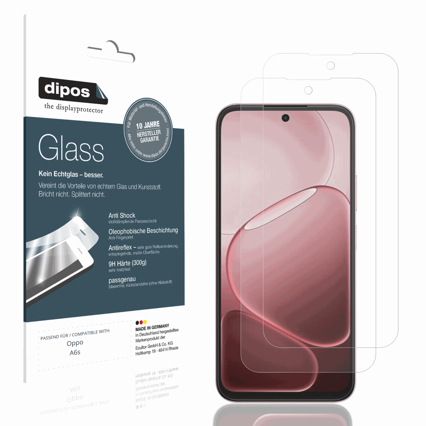 Matte Displayschutzfolie von dipos passend für Oppo A6s, 9H kratzfest und blasenfrei montiert