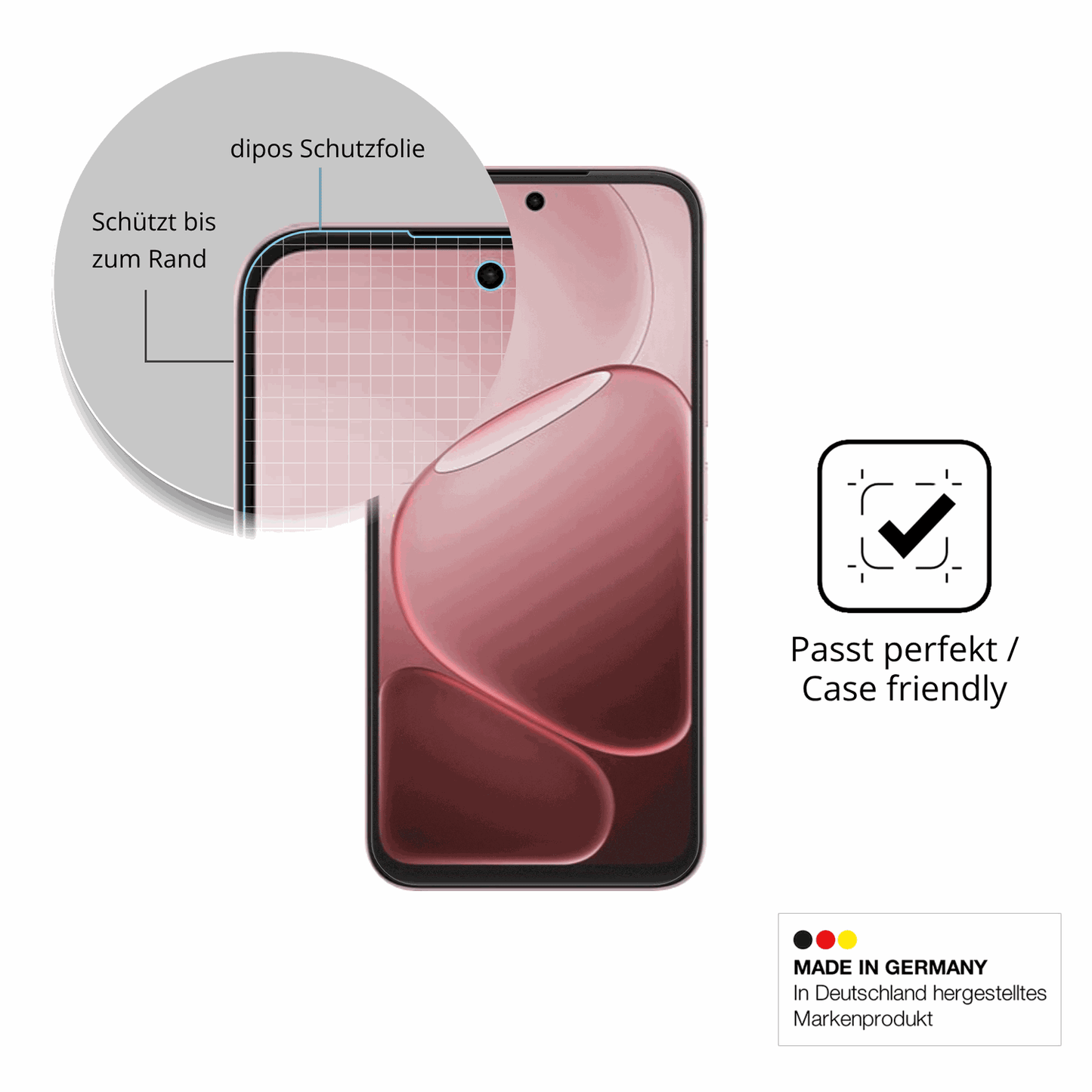 Schutzglasfolie mit optimaler Passform, zur Verwendung mit Hüllen geeignet