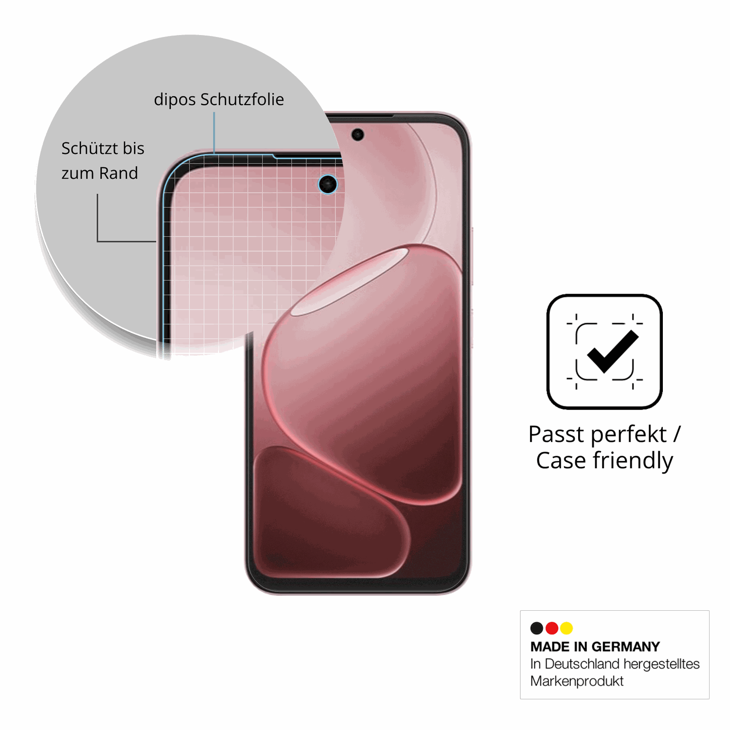 Schutzglasfolie mit optimaler Passform, zur Verwendung mit Hüllen geeignet