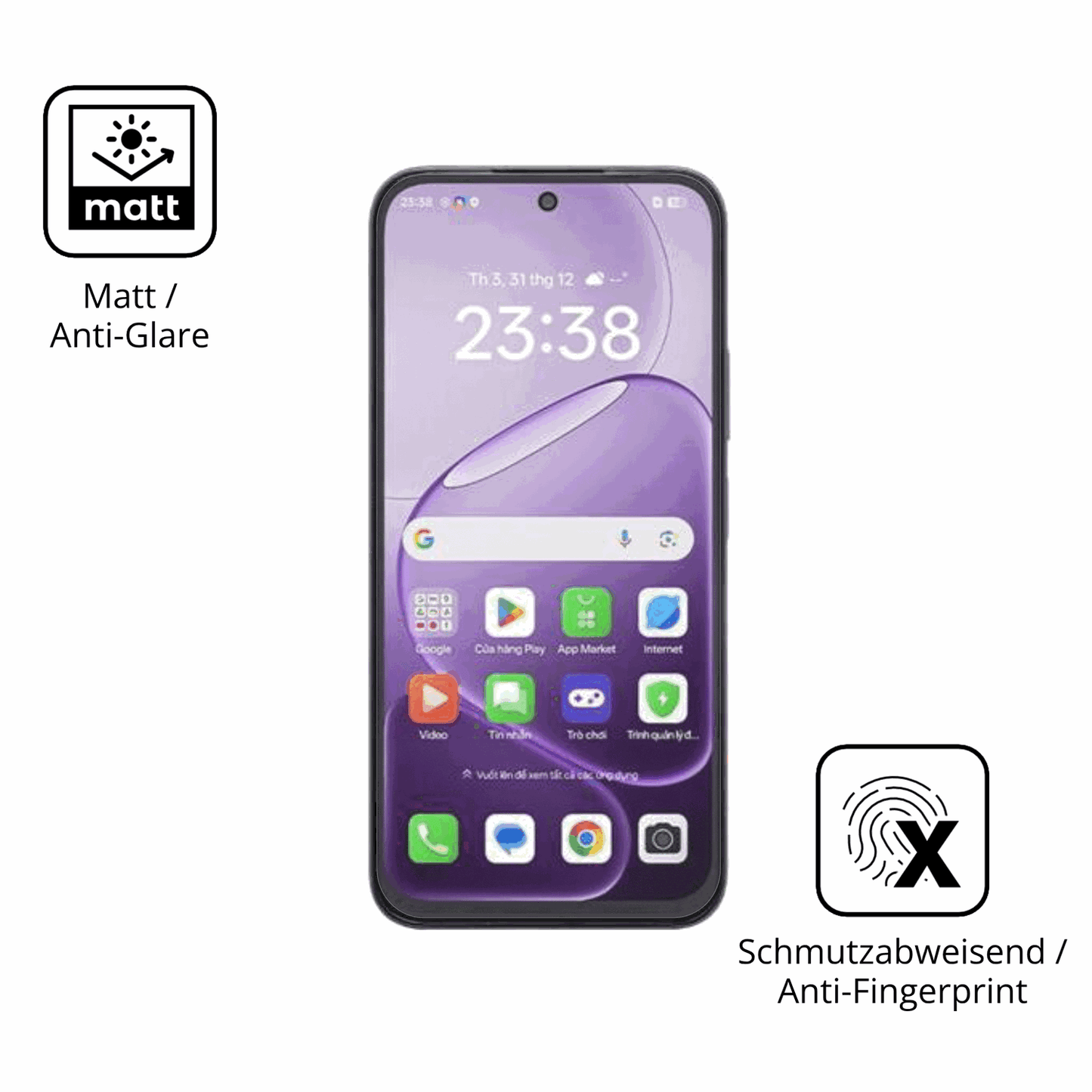 Dünne und entspiegelnde Folie passend zugeschnitten für Oppo A6t