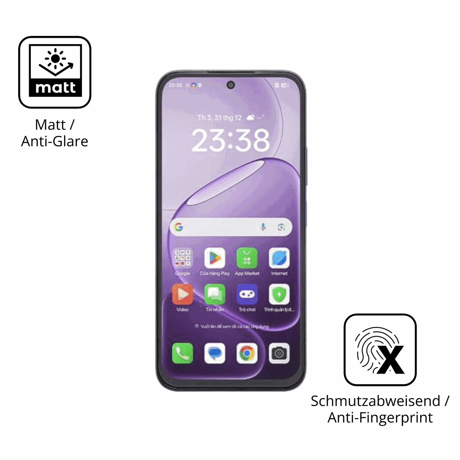 Dünne und entspiegelnde Folie passend zugeschnitten für Oppo A6t