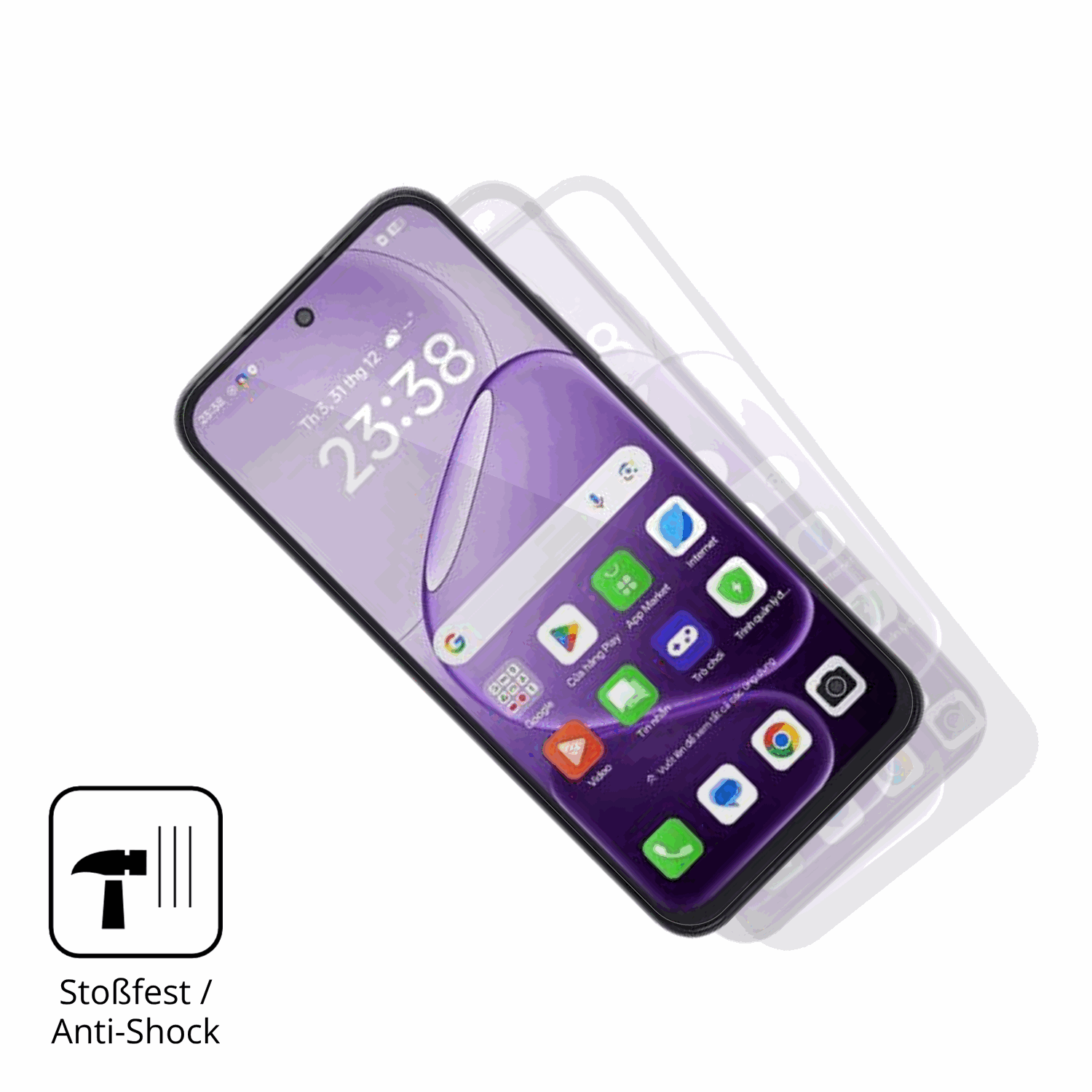 Schutz gegen Kratzer auf dem Oppo A6t Glas durch Schlüssel, Stöße gegen die Tischkante oder Stürze