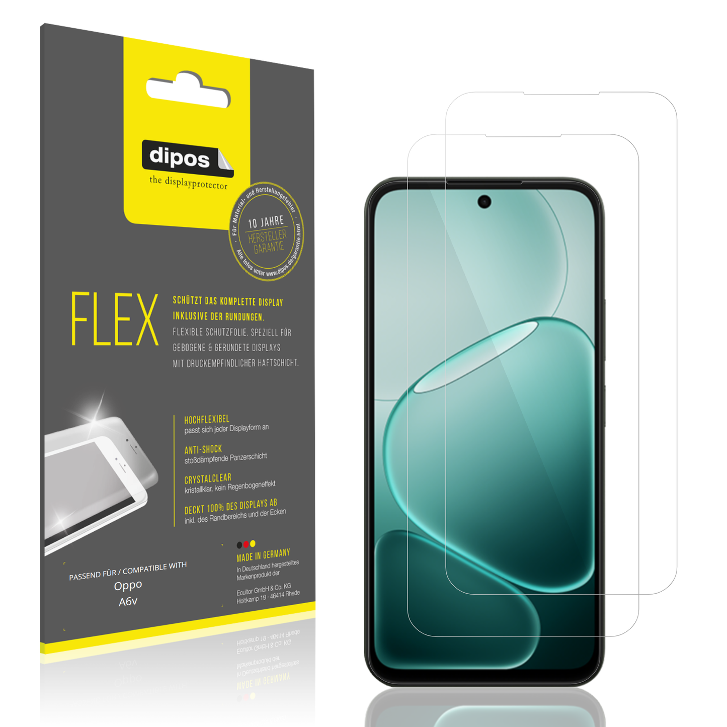 Klare Displayschutzfolie von dipos passend für Oppo A6v, 100% Displayabdeckung und blasenfreie Montage