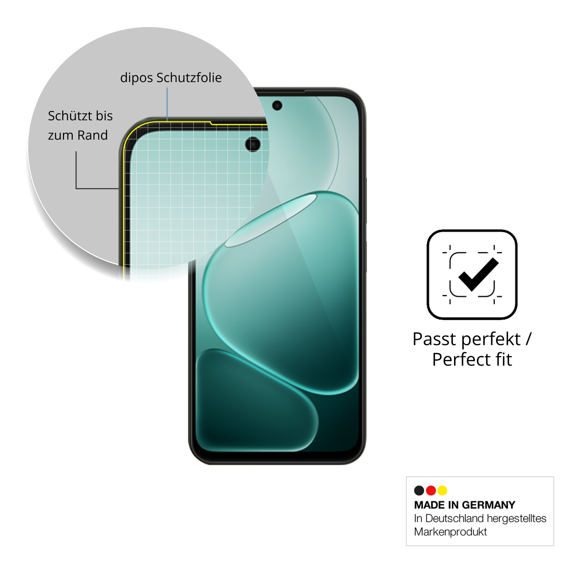 Schutzfolie mit optimaler Passform, zur Verwendung mit Hüllen geeignet
