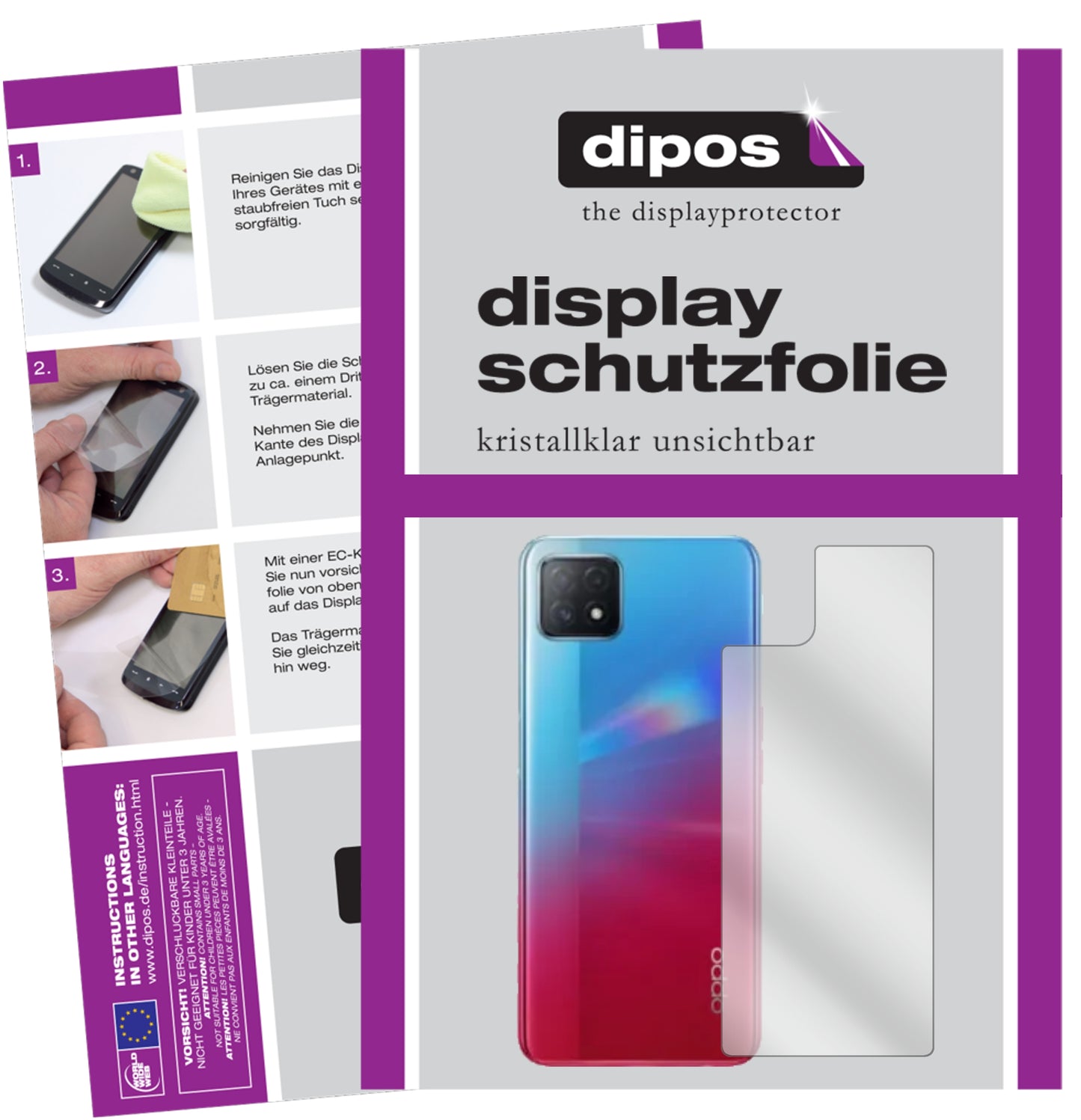 Klare Displayschutzfolie von dipos passend für Oppo A72 5G Rückseite, präziser Zuschnitt und blasenfrei montiert