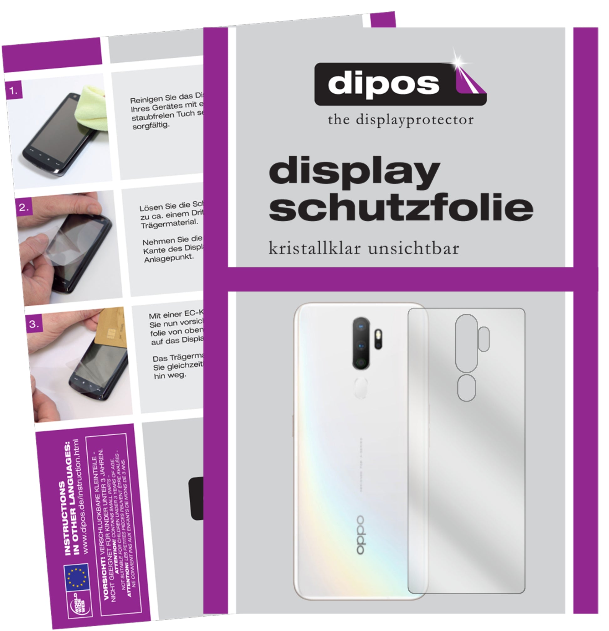 Kristallklare, dünne Schutzfolie: Kratzfest & passgenau für Oppo-A9 (2020) Rückseite