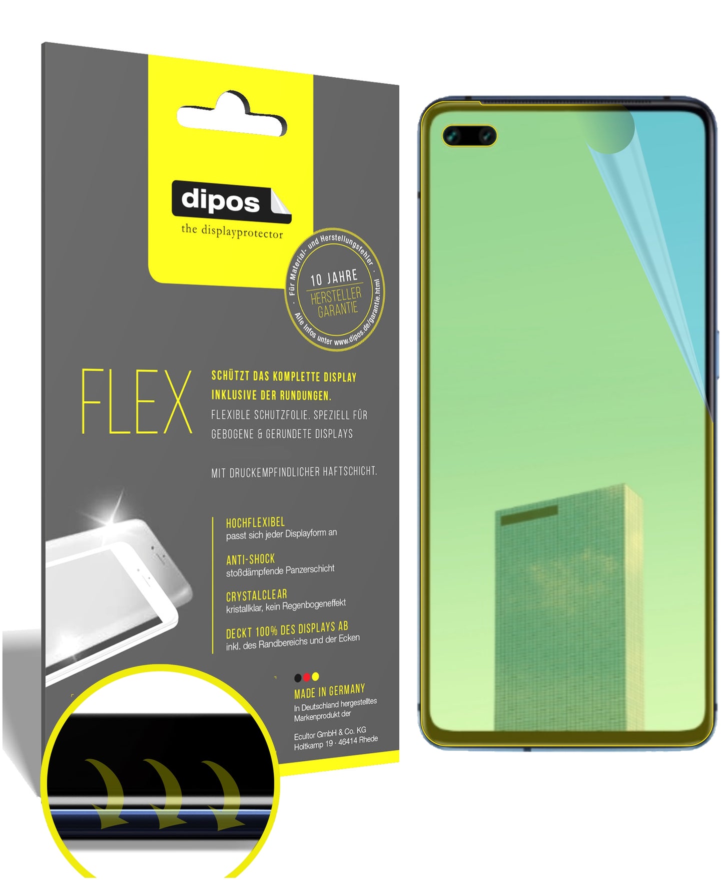 Klare Displayschutzfolie von dipos passend für Oppo A92s, 100% Displayabdeckung und blasenfreie Montage