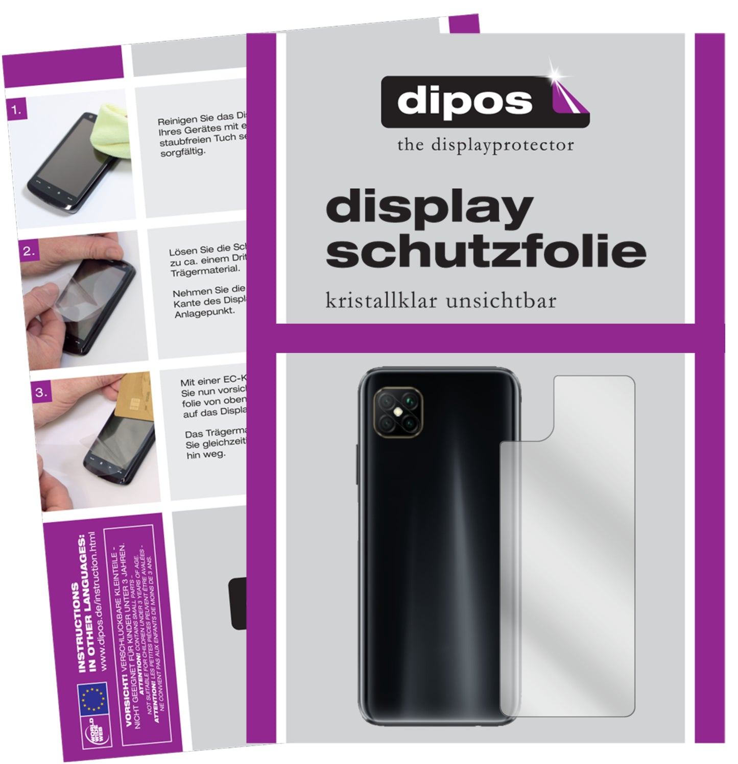 Kristallklare, dünne Schutzfolie: Kratzfest & passgenau für Oppo-A92s Rückseite