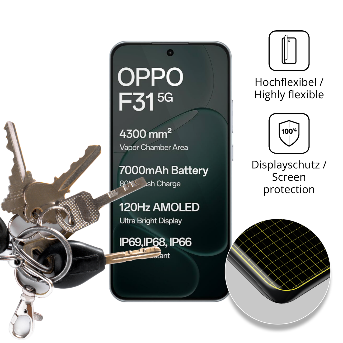 dipos Displayschutz für Oppo F31, transparente Oberfläche, geringe Dicke und perfekte Passform