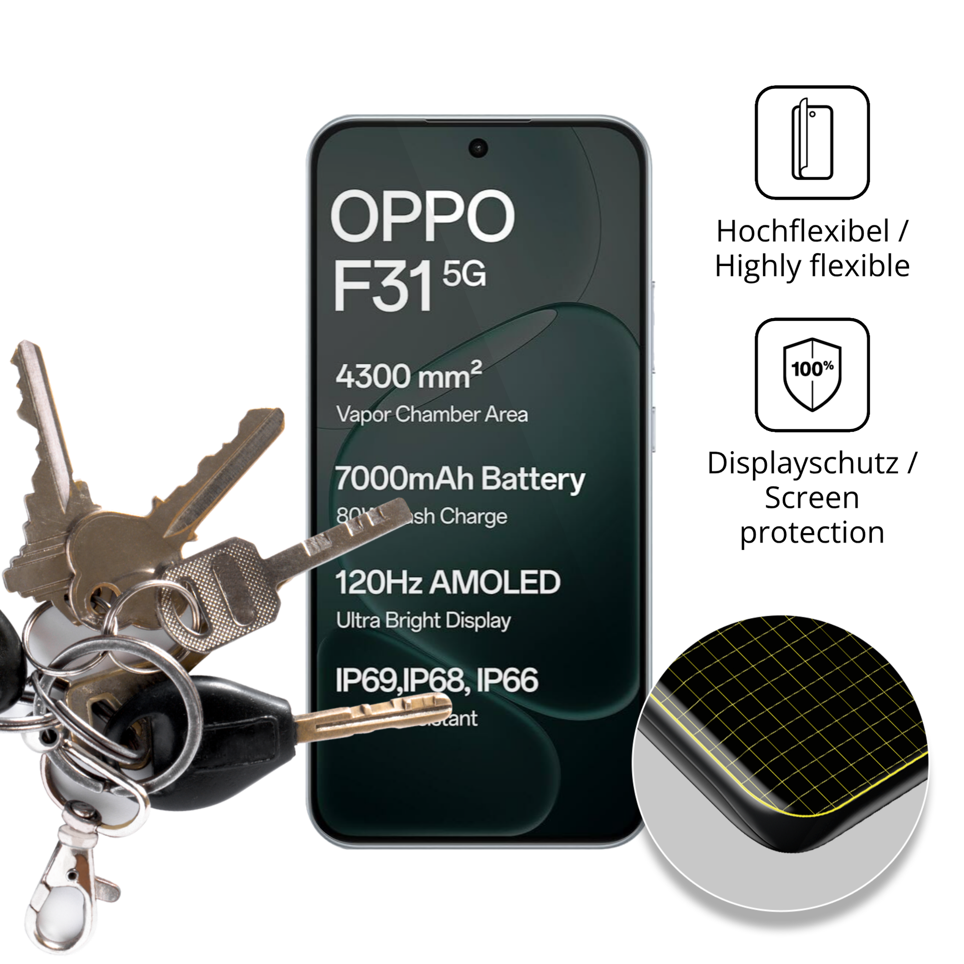 dipos Displayschutz für Oppo F31, transparente Oberfläche, geringe Dicke und perfekte Passform
