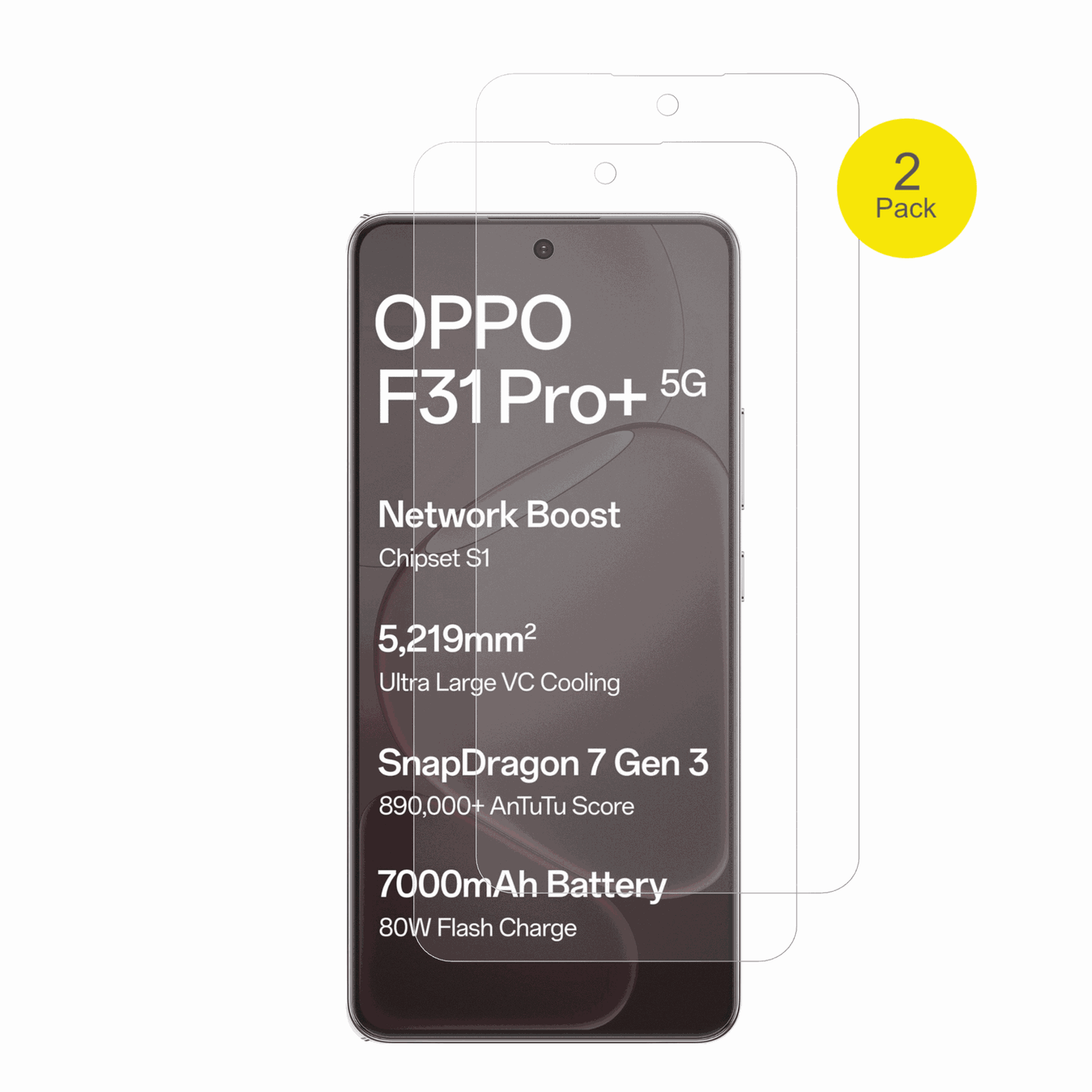 OppoF31 Pro Plus mit aufgebrachter dipos Flex Schutzfolie, glasklare Darstellung ohne Einschränkungen