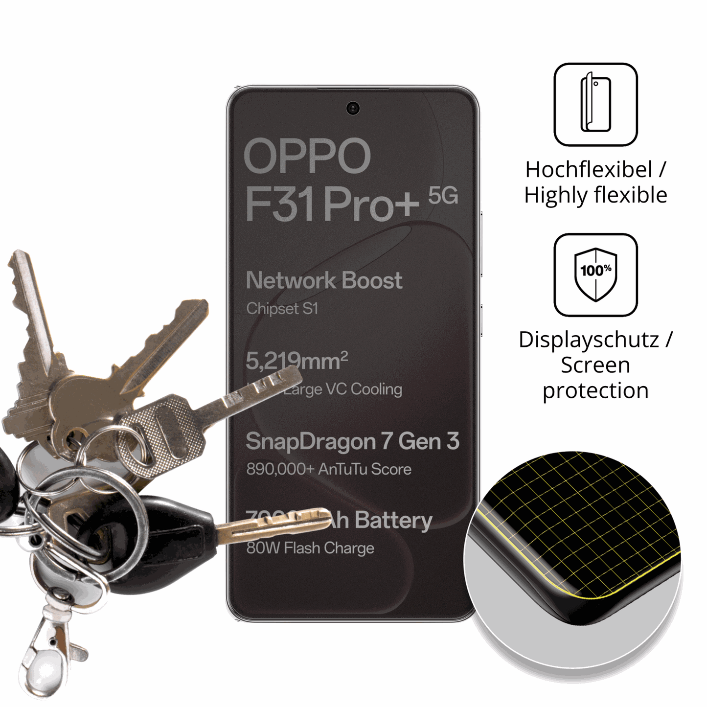 dipos Displayschutz für Oppo F31 Pro Plus, mit Blickschutzfilter und perfekter Passform auch für die Rundungen