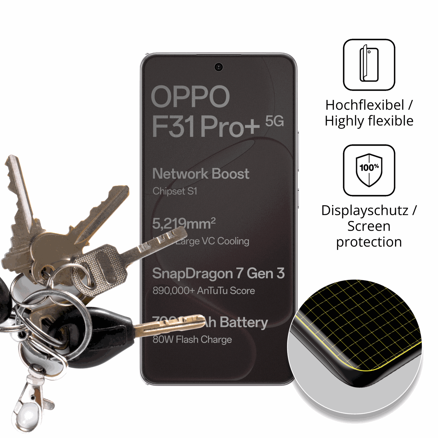 dipos Displayschutz für Oppo F31 Pro Plus, mit Blickschutzfilter und perfekter Passform auch für die Rundungen