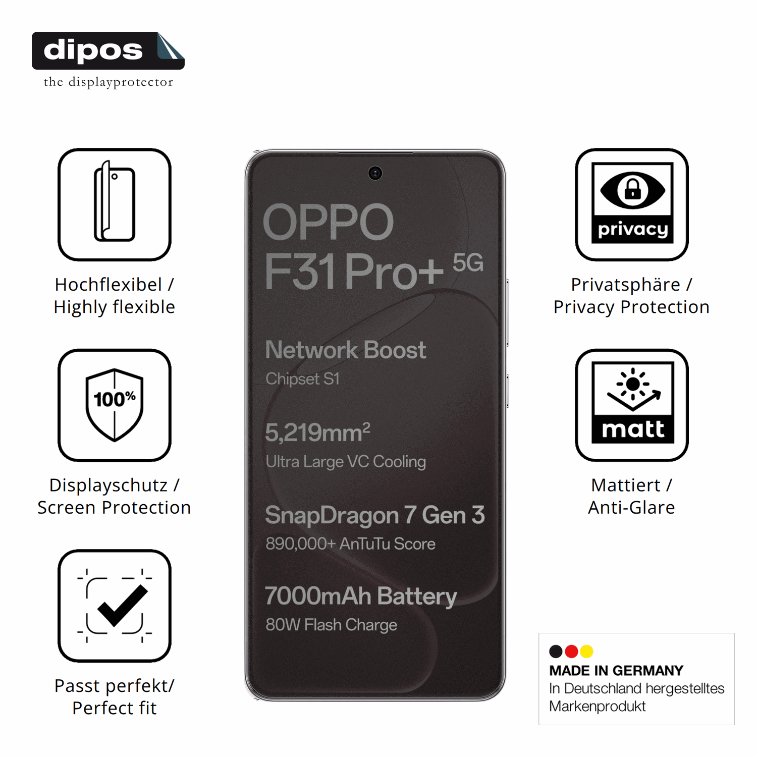 Flexible TPU-Folie passend zugeschnitten für Oppo F31 Pro Plus, mit Privatsphäre-Schutz durch Sichtschutz-Folie