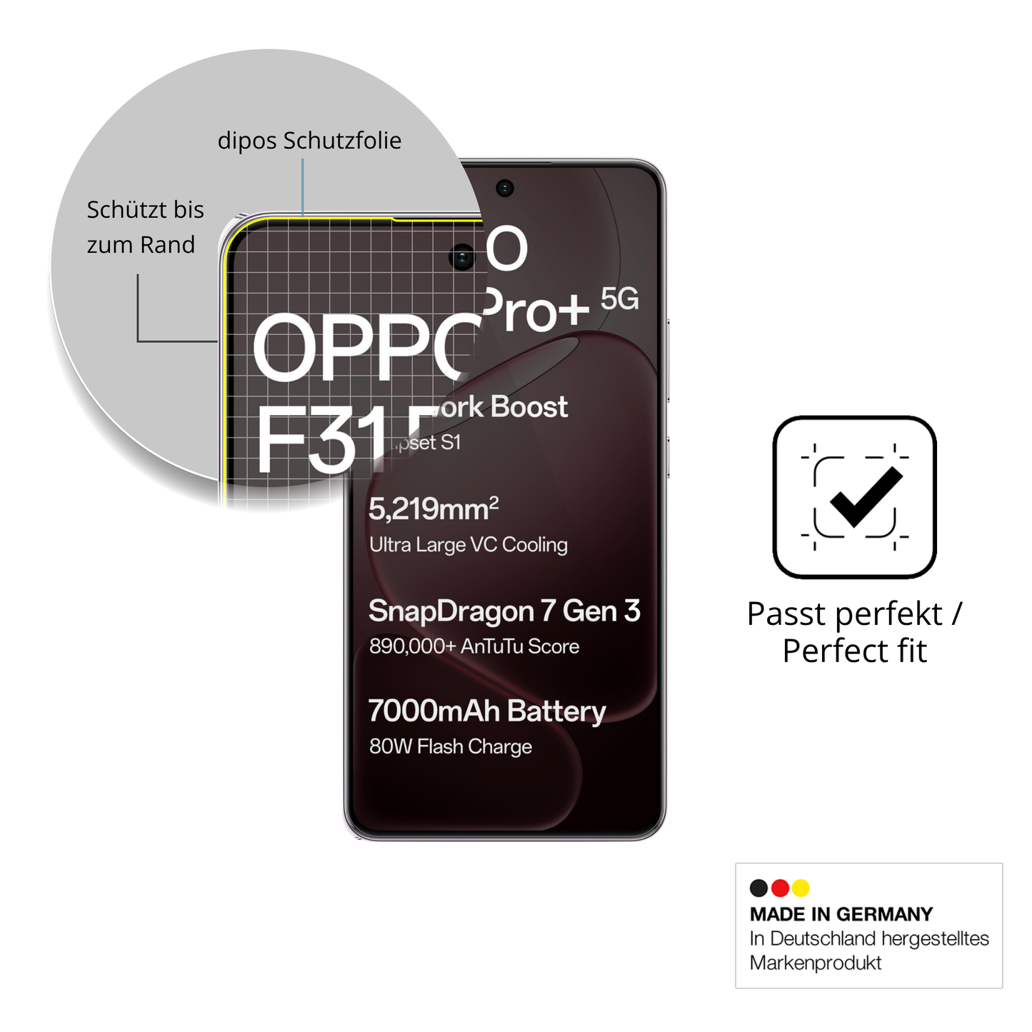 Schutzfolie mit optimaler Passform, zur Verwendung mit Hüllen geeignet