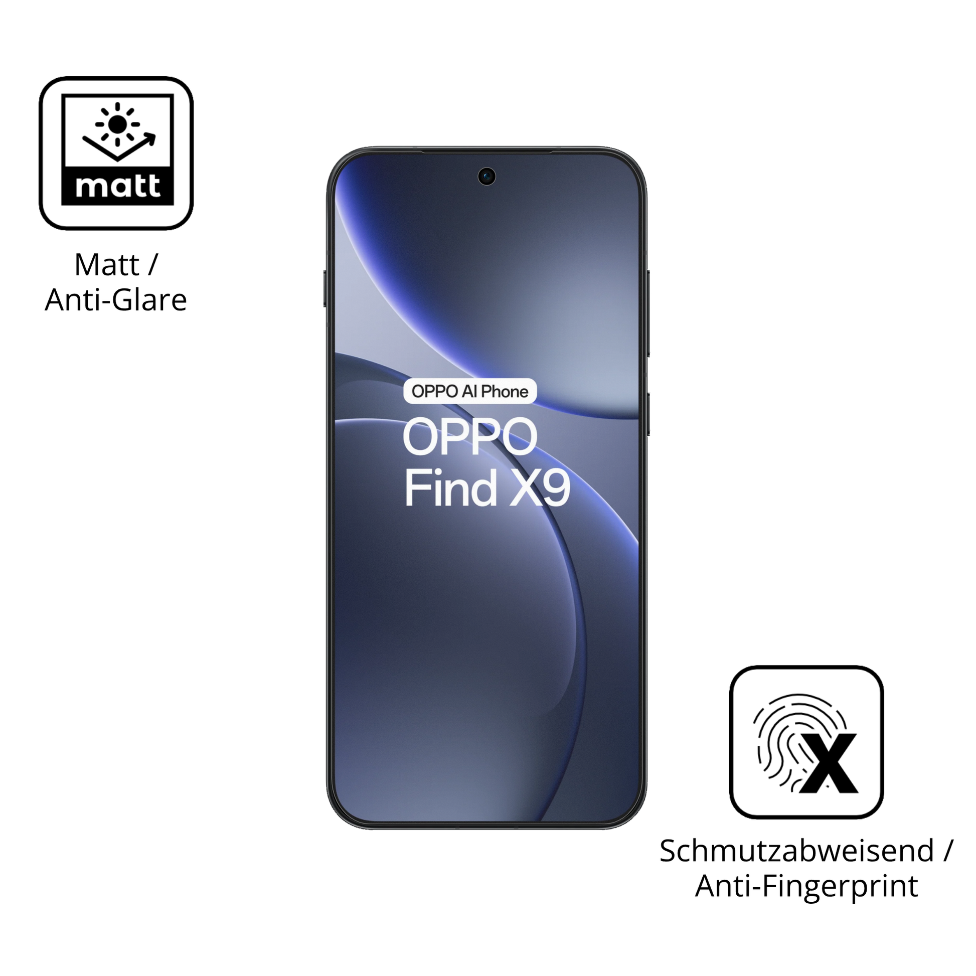 Dünne und entspiegelnde Folie passend zugeschnitten für Oppo Find X9 5G