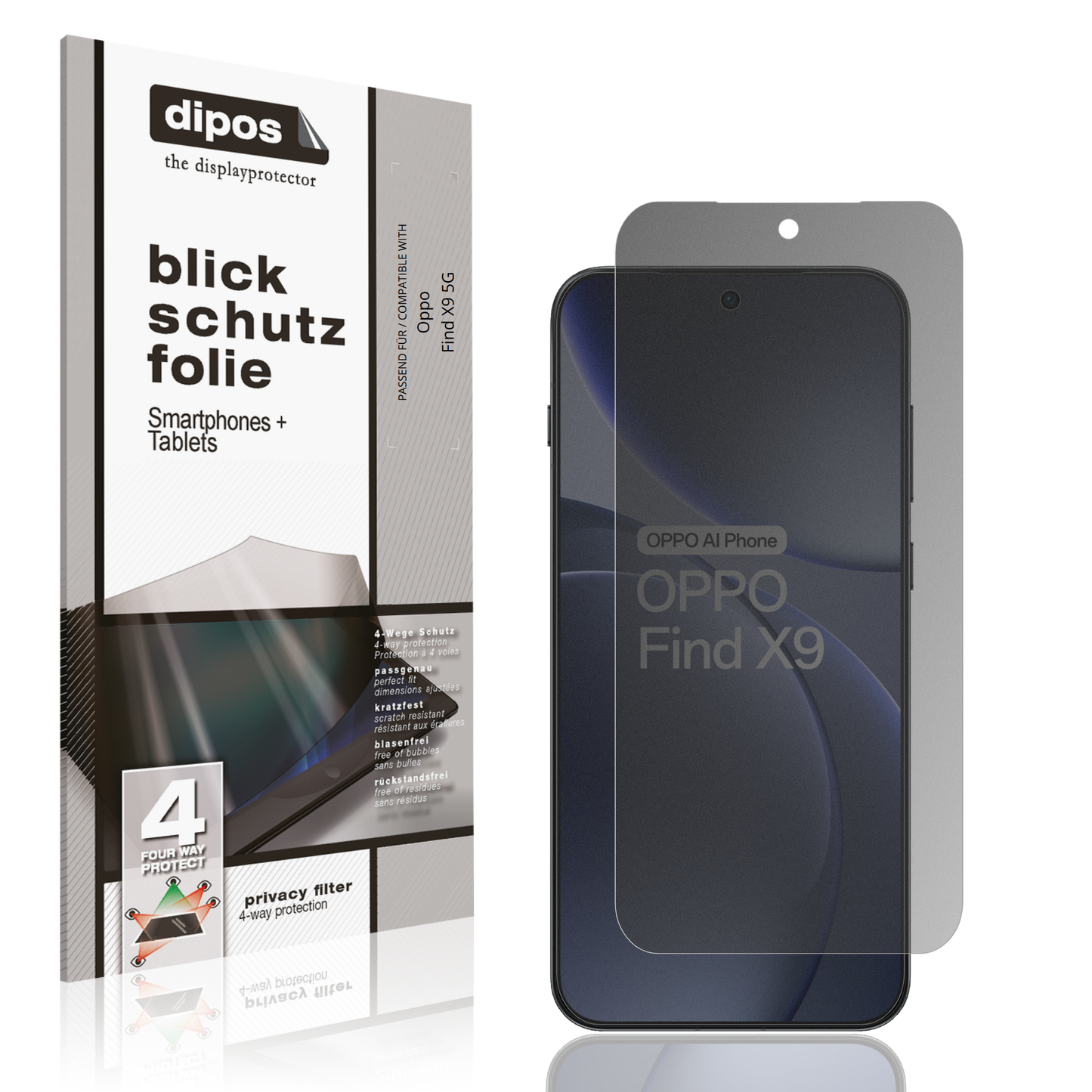 Blickschutzfolie von dipos passend für Oppo Find X9 5G, präziser Zuschnitt und blasenfrei montiert