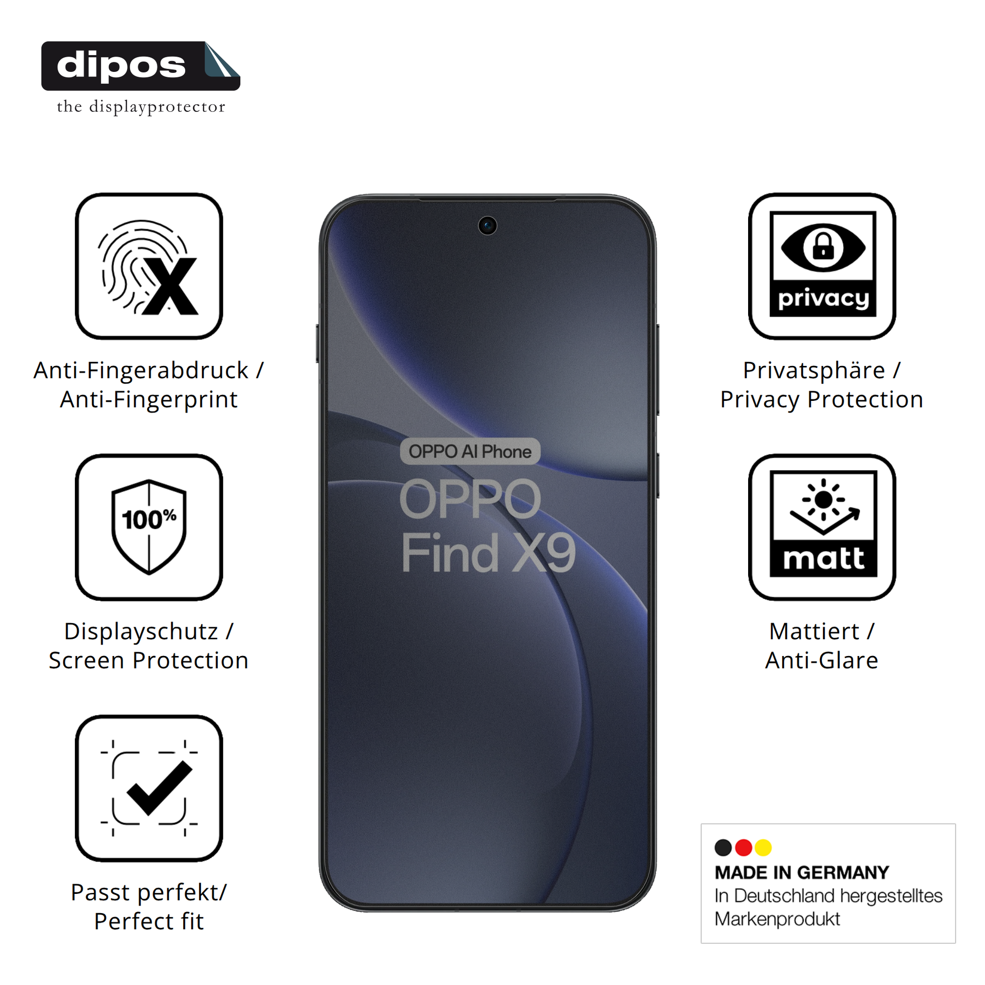 Privatsphäre-Schutz durch Sichtschutz-Folie passend zugeschnitten für Oppo Find X9 5G