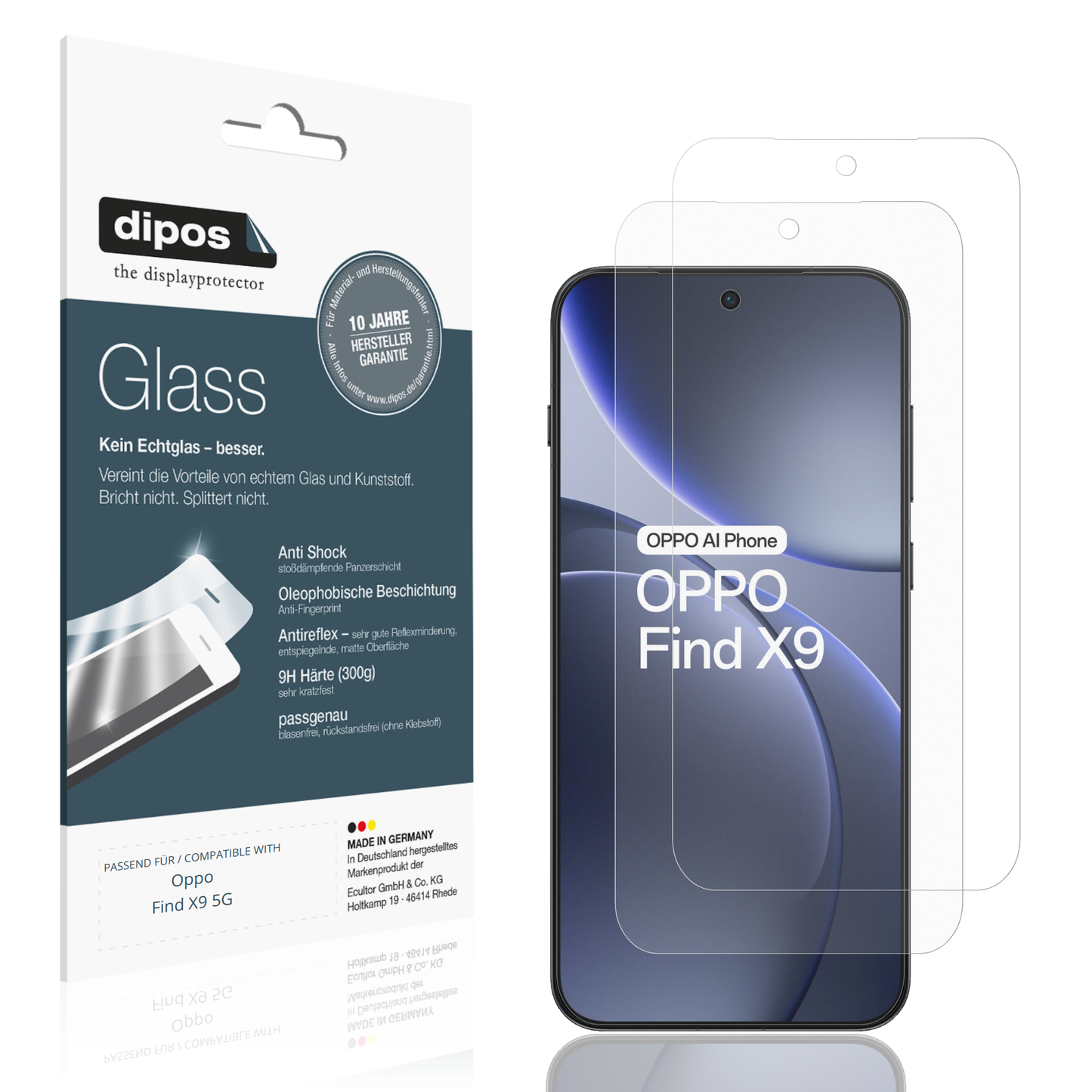 Matte Displayschutzfolie von dipos passend für Oppo Find X9 5G, 9H kratzfest und blasenfrei montiert