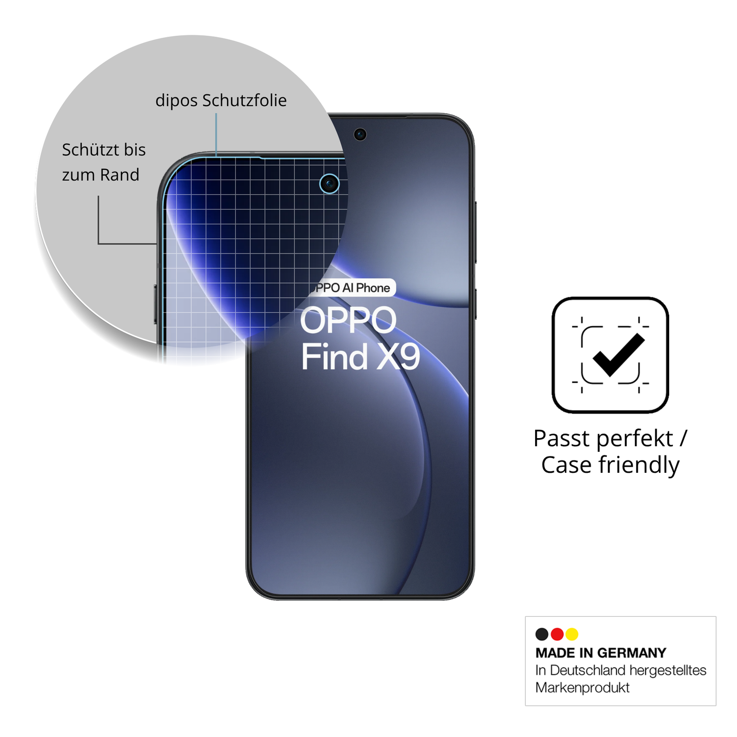 Schutzglasfolie mit optimaler Passform, zur Verwendung mit Hüllen geeignet