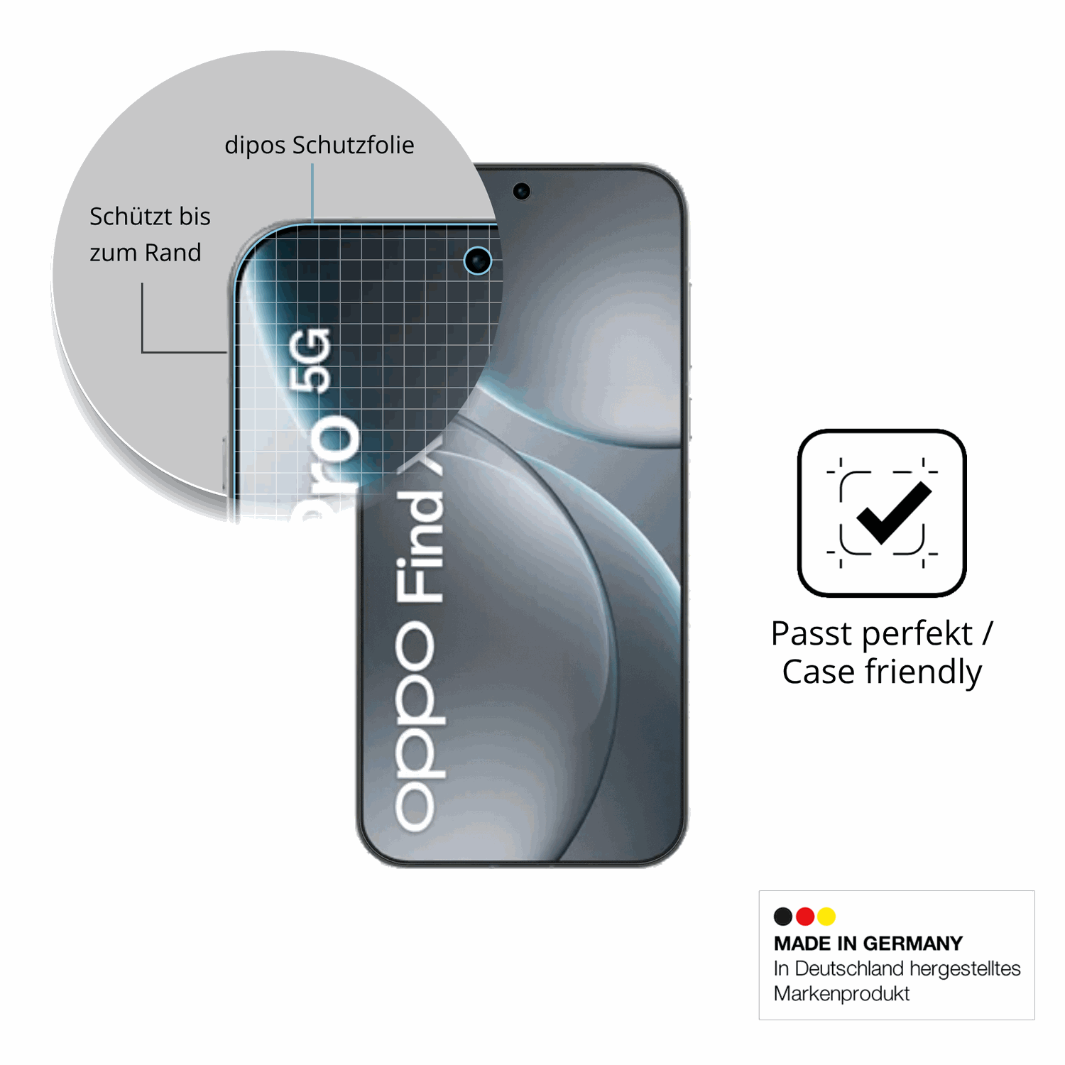 Schutzglasfolie mit optimaler Passform, zur Verwendung mit Hüllen geeignet