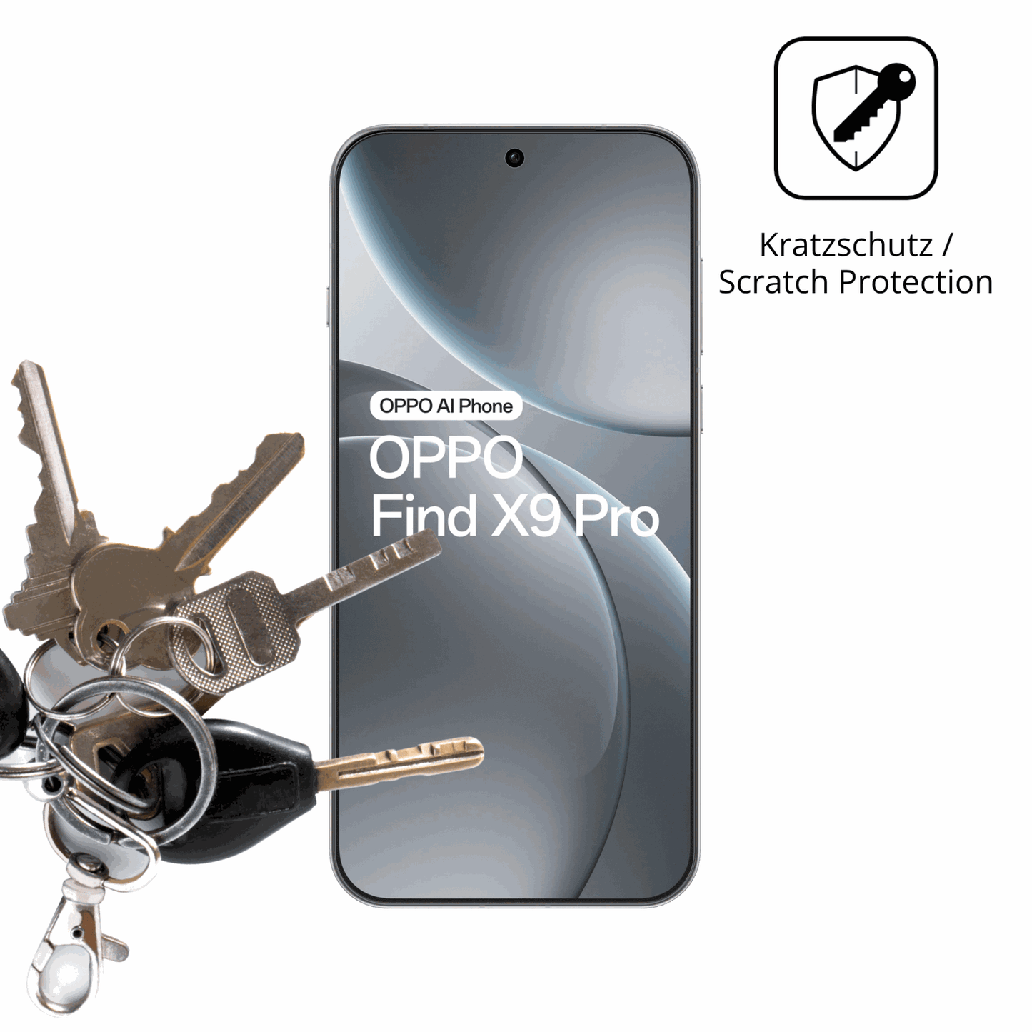 Schutz gegen Kratzer auf dem oppofind x9 pro 5g Glas durch Schlüssel oder Ähnliches