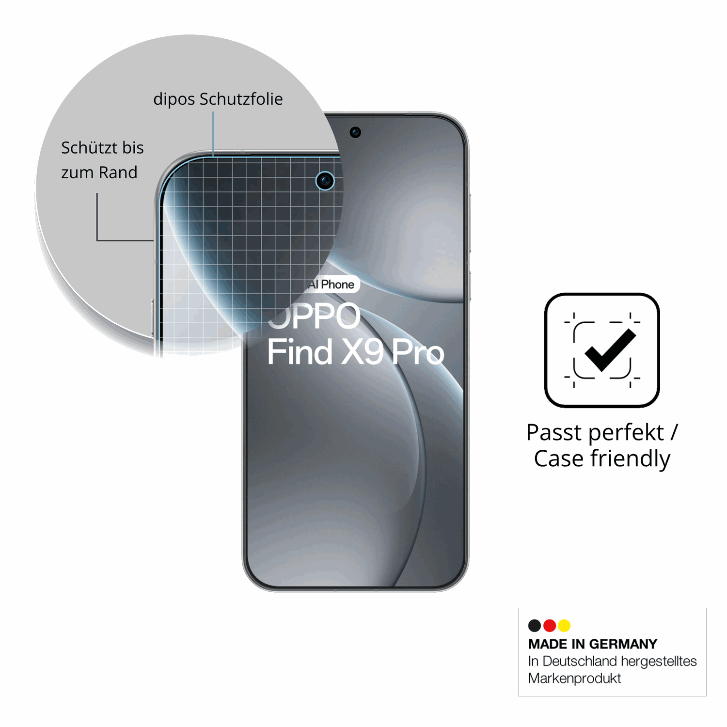 Schutzglasfolie mit optimaler Passform, zur Verwendung mit Hüllen geeignet