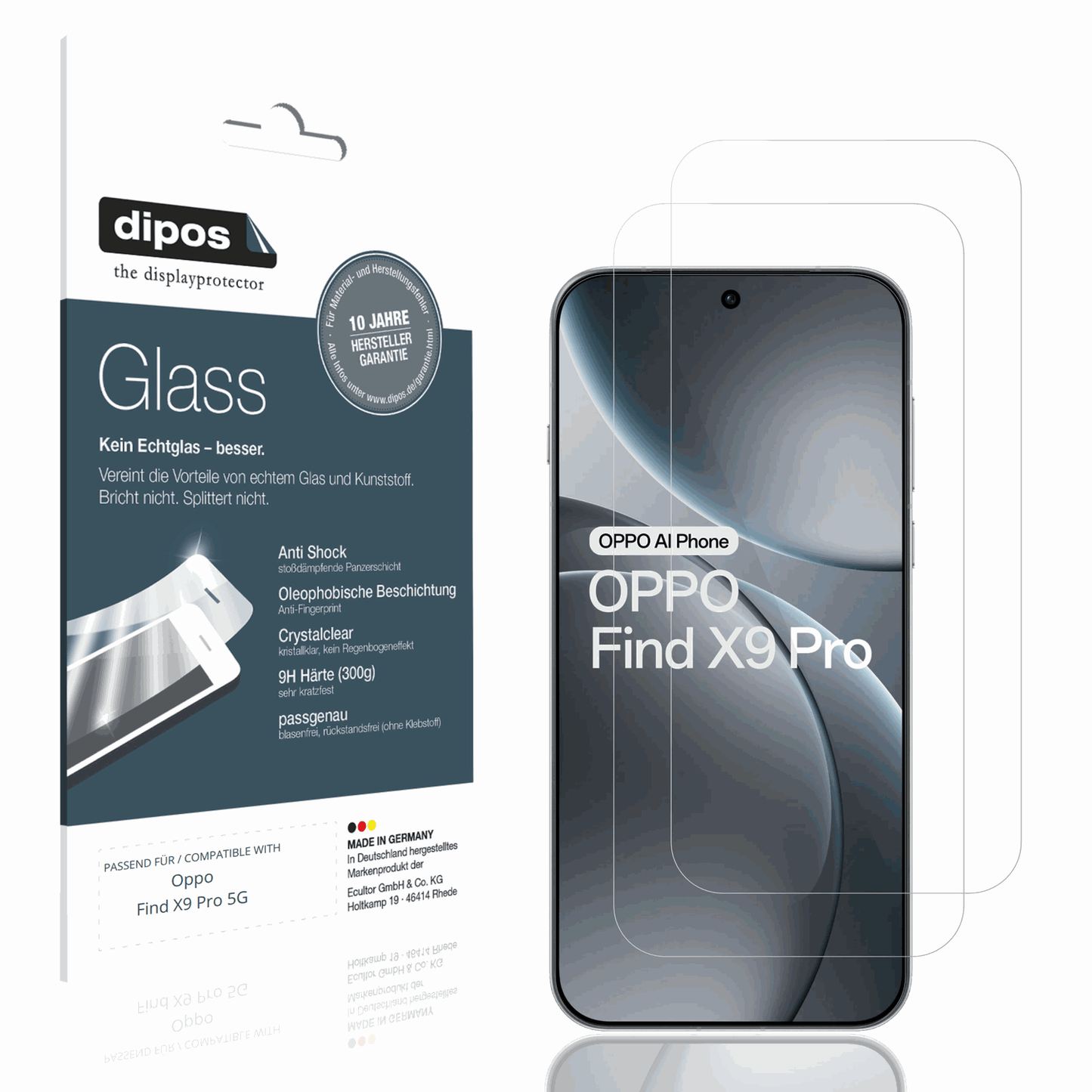 Klare Displayschutzfolie von dipos passend für oppofind x9 pro 5g, 9H kratzfest und blasenfrei montiert