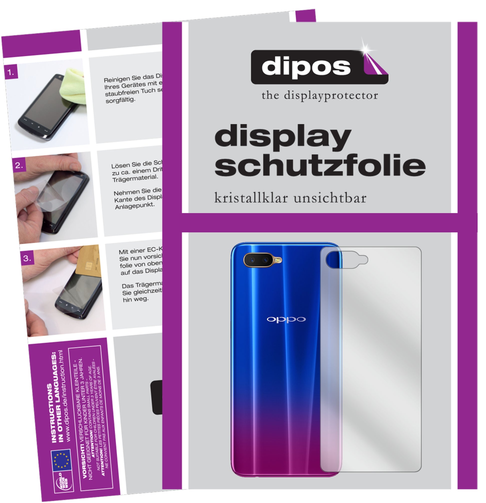 Kristallklare, dünne Schutzfolie: Kratzfest & passgenau für Oppo-K1 Rückseite