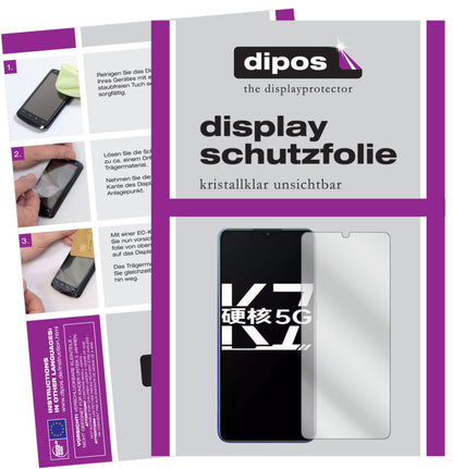 Klare Displayschutzfolie von dipos passend für Oppo K7 5G, präziser Zuschnitt und blasenfrei montiert