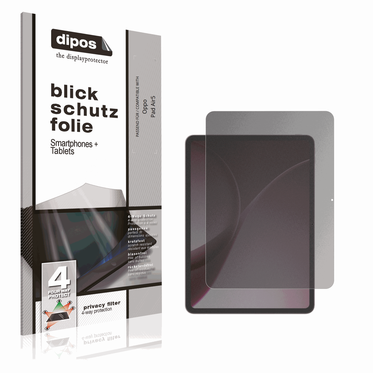Blickschutzfolie von dipos passend für Oppo Pad Air5, präziser Zuschnitt und blasenfrei montiert