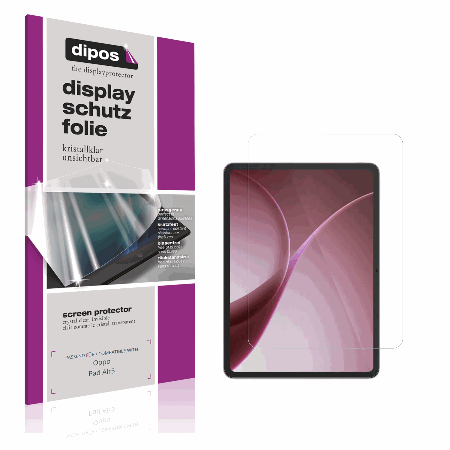 Klare Displayschutzfolie von dipos passend für Oppo Pad Air5, präziser Zuschnitt und blasenfrei montiert
