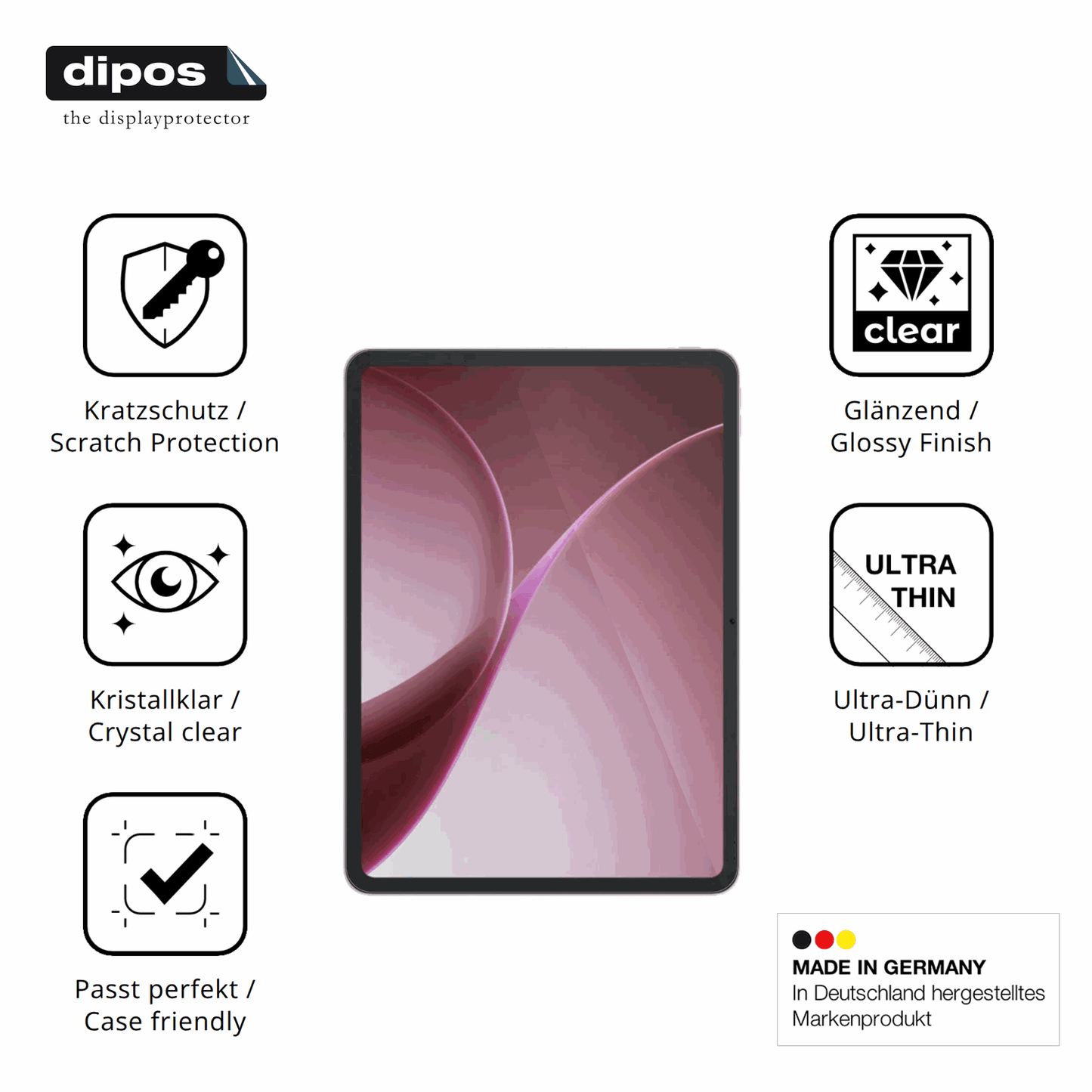 Displayschutz hergestellt in Deutschland, höchste Qualität made in Germany