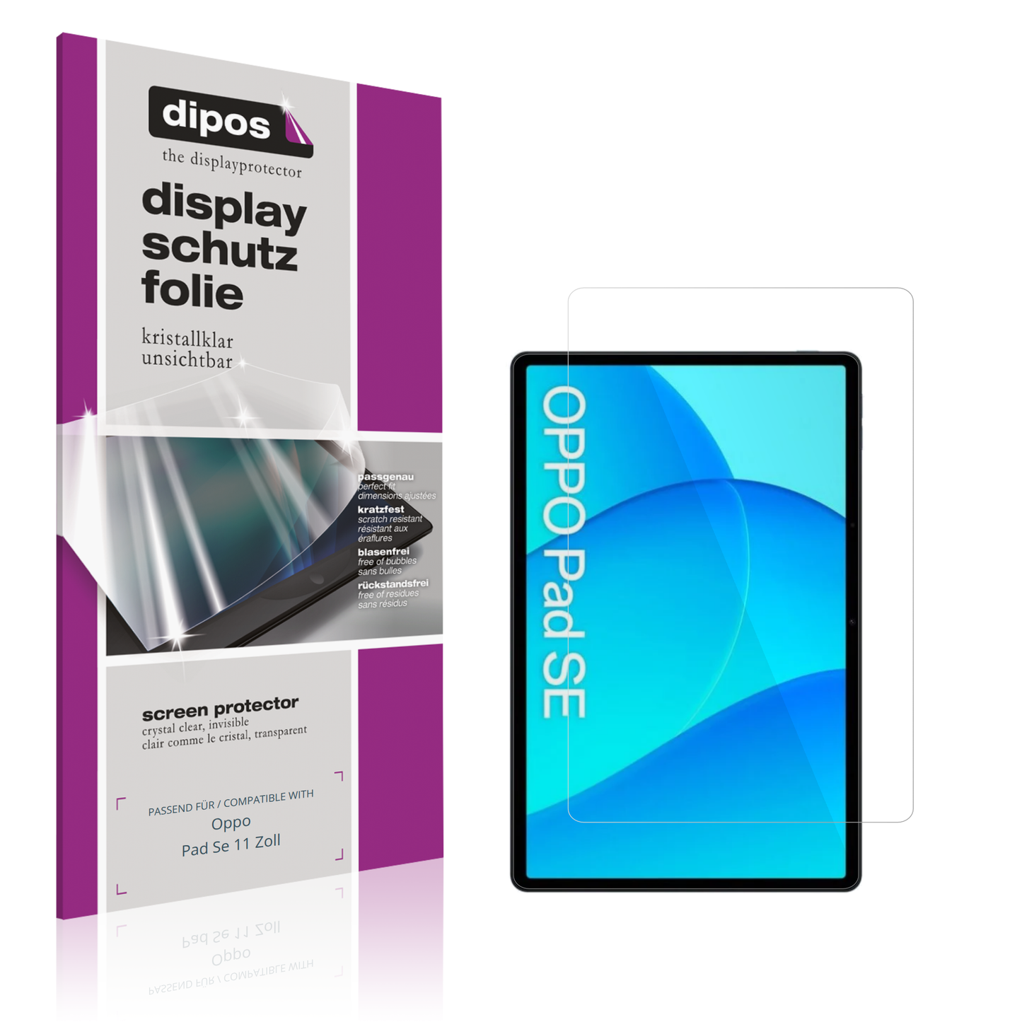 Klare Displayschutzfolie von dipos passend für Oppo Pad Se 11 Zoll, präziser Zuschnitt und blasenfrei montiert