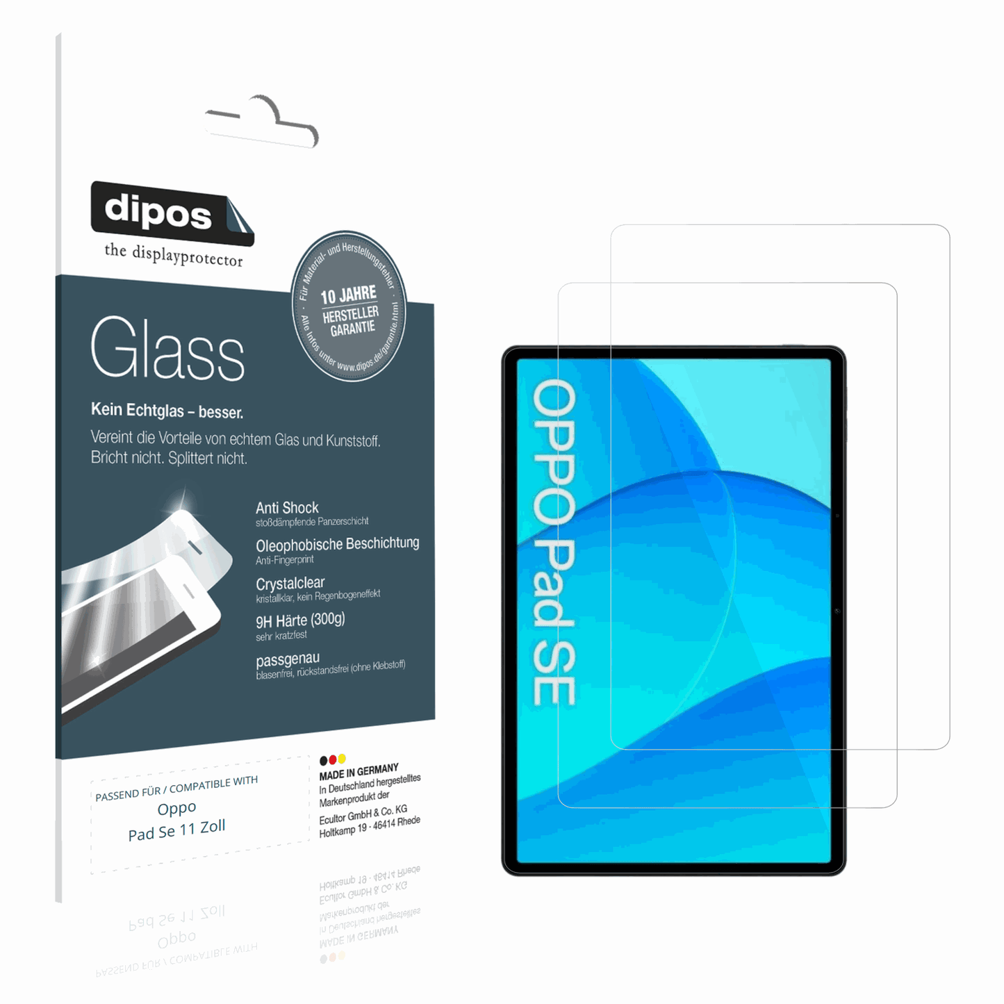 Klare Displayschutzfolie von dipos passend für Oppo Pad Se 11 Zoll, 9H kratzfest und blasenfrei montiert