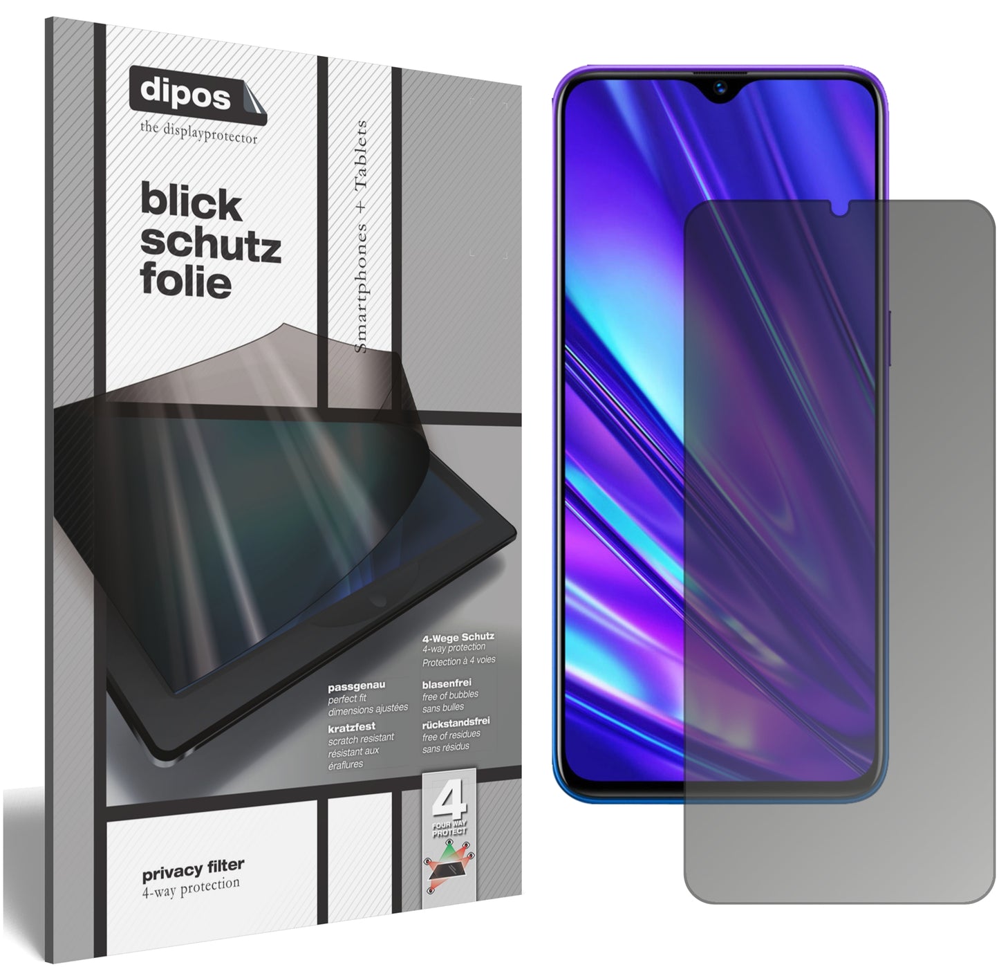 Blickschutzfolie von dipos passend für Oppo Realme 5s, präziser Zuschnitt und blasenfrei montiert