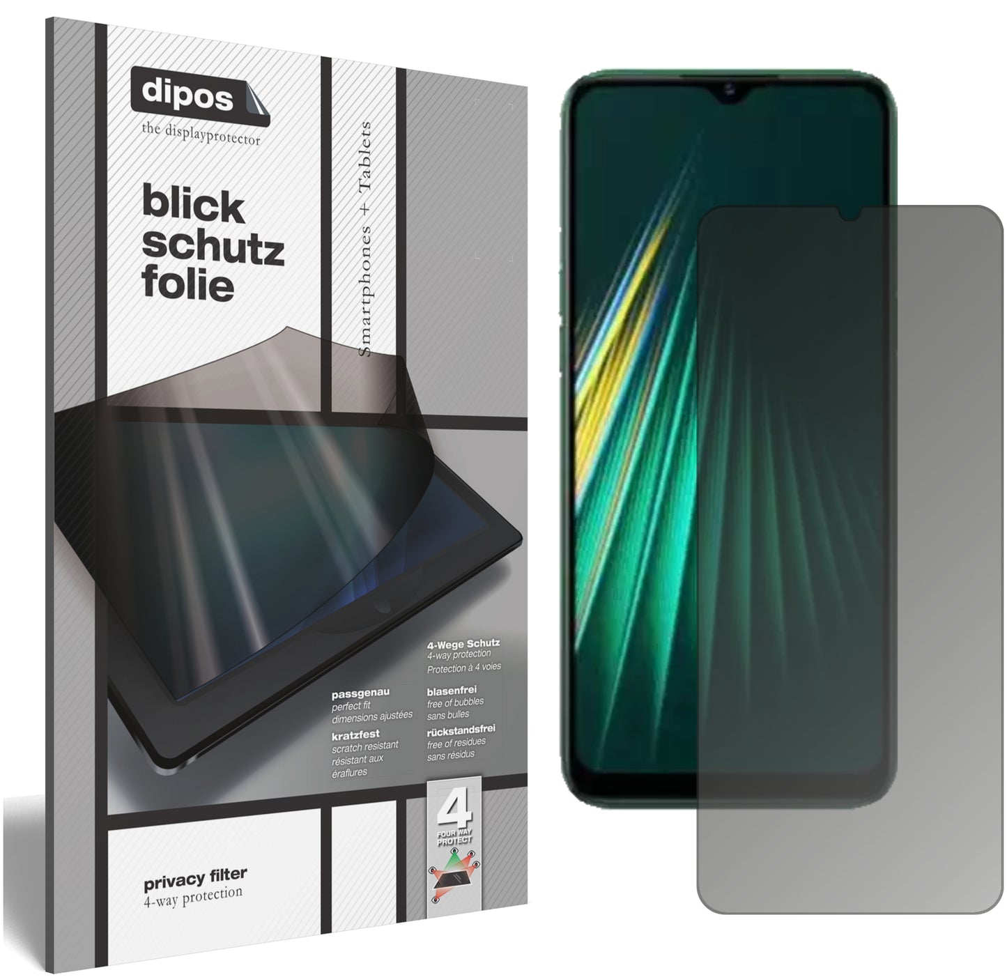 Blickschutzfolie von dipos passend für Oppo Realme Narzo 10A, präziser Zuschnitt und blasenfrei montiert
