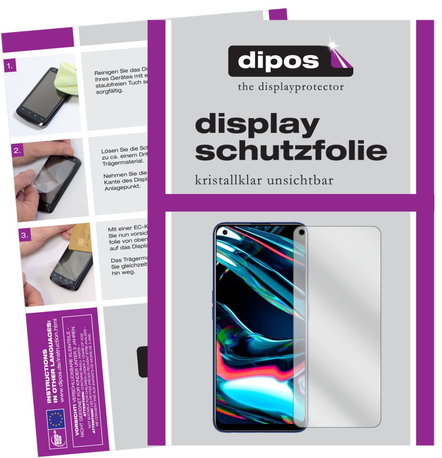 Klare Displayschutzfolie von dipos passend für Oppo Realme 7 Pro, präziser Zuschnitt und blasenfrei montiert