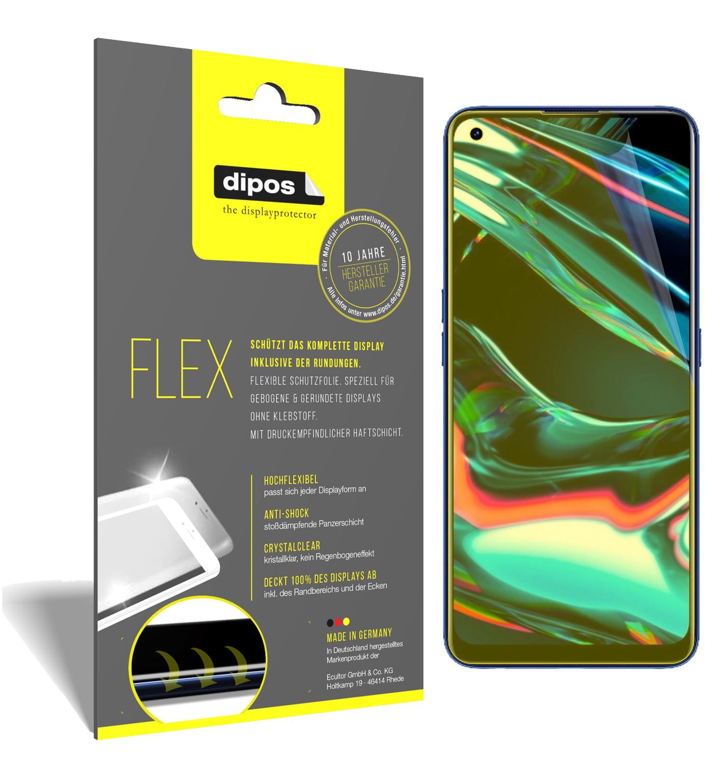 Klare Displayschutzfolie von dipos passend für Oppo Realme 7 Pro, 100% Displayabdeckung und blasenfreie Montage