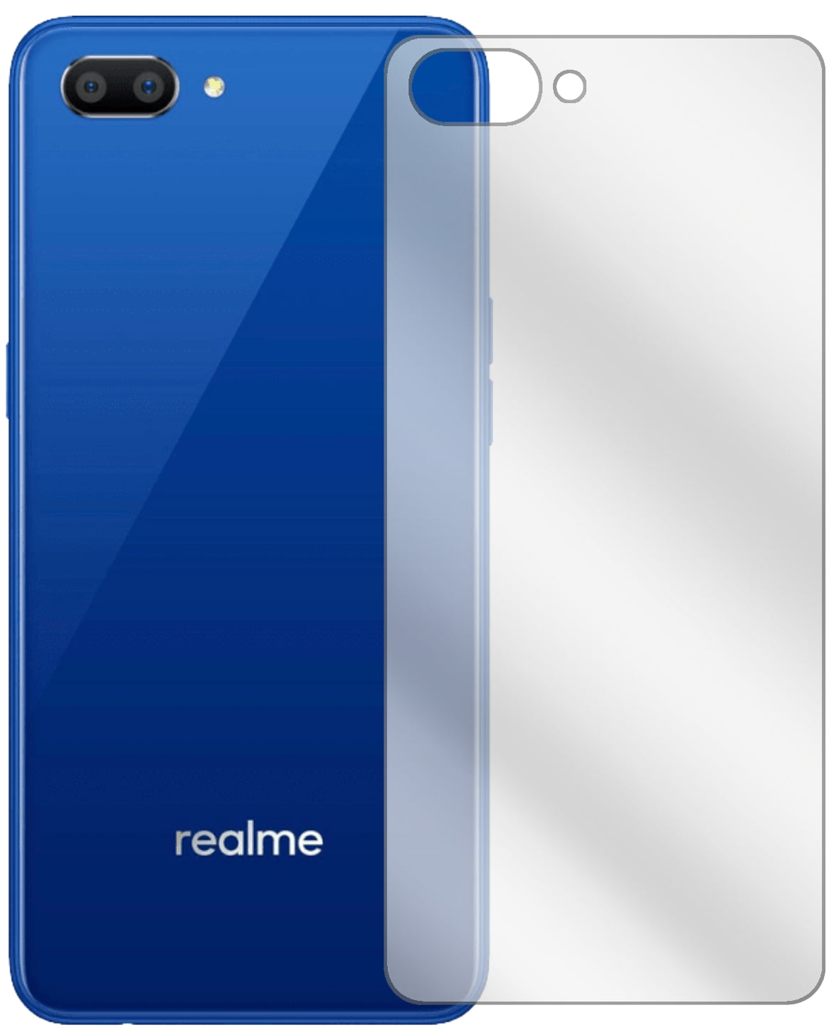 OppoRealme C1 (2019) Rückseite mit aufgebrachter dipos Displayschutzfolie, glasklare Darstellung ohne Einschränkungen