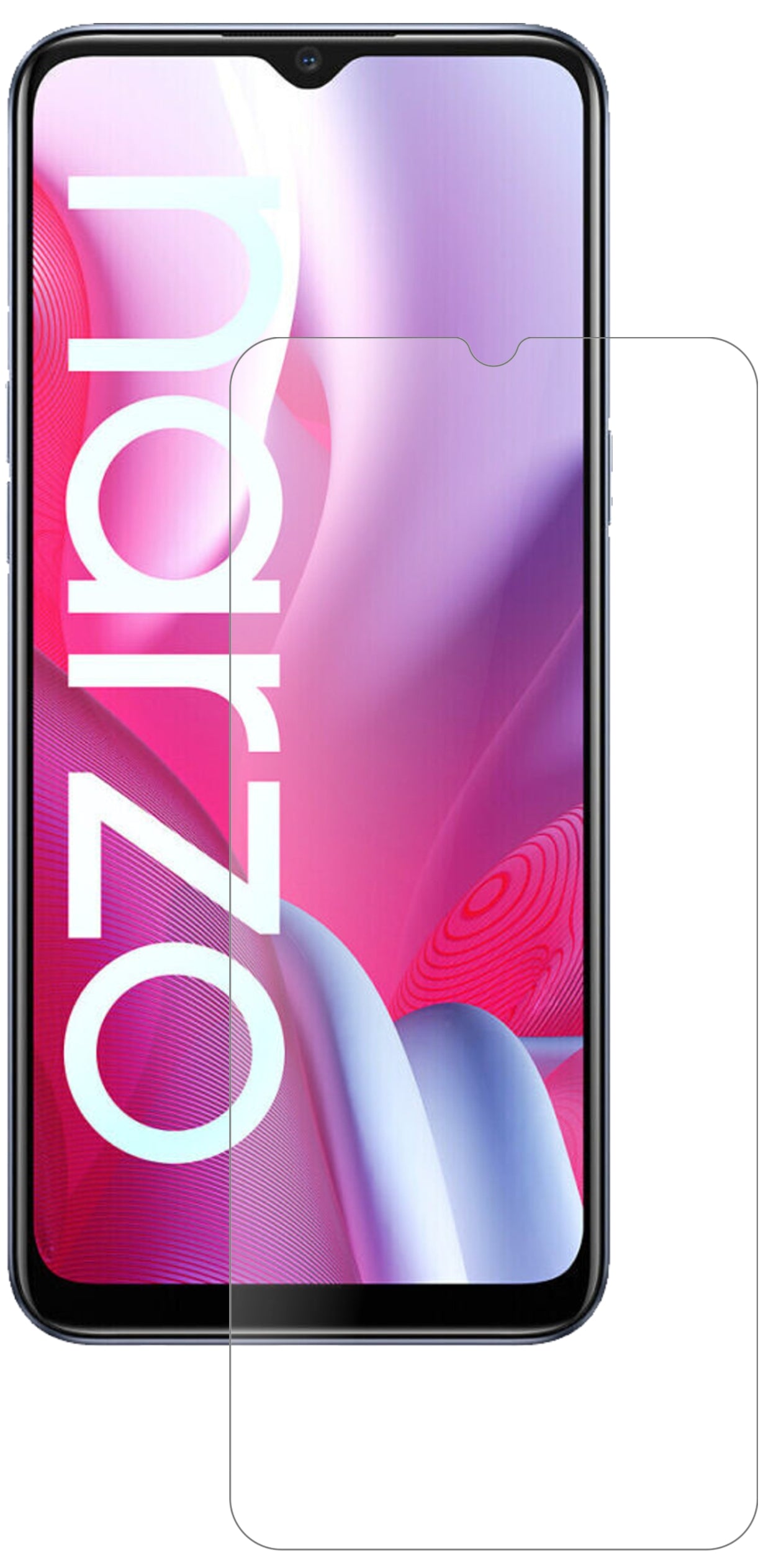 OppoRealme Narzo 20 mit aufgebrachter dipos Panzerfolie, die lästige Fingerabdrücke minimiert
