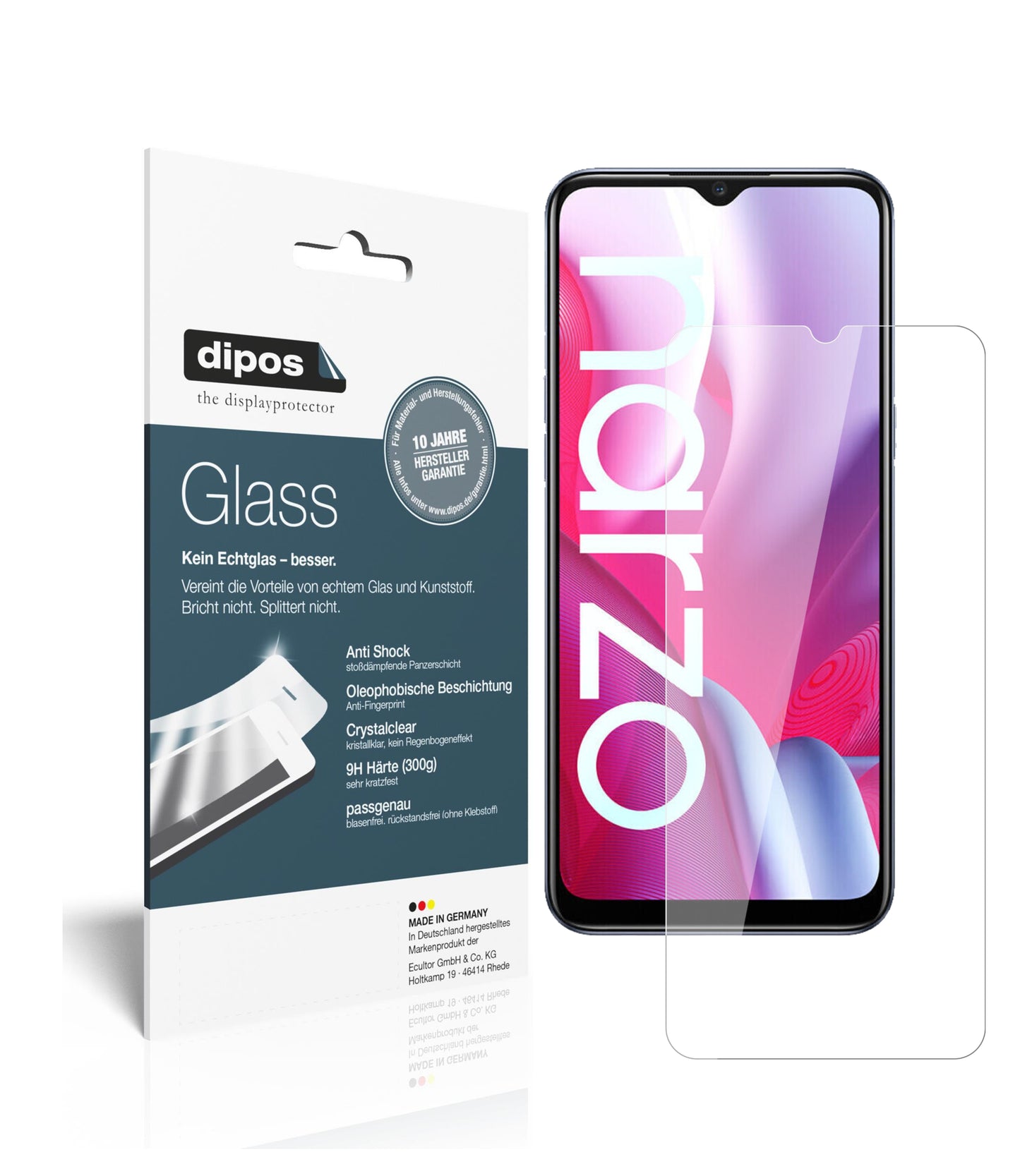 Klare Displayschutzfolie von dipos passend für Oppo Realme Narzo 20A, 9H kratzfest und blasenfrei montiert