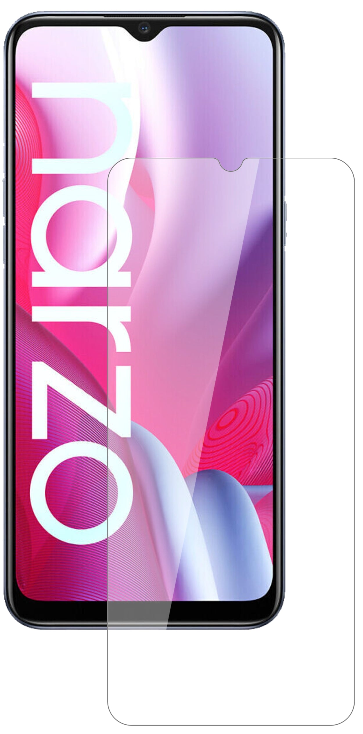 OppoRealme Narzo 20A mit aufgebrachter dipos Flex Schutzfolie, glasklare Darstellung ohne Einschränkungen