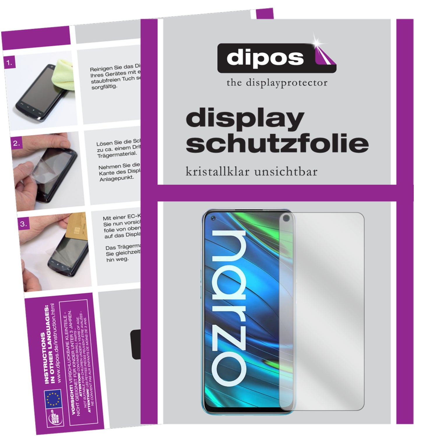 Klare Displayschutzfolie von dipos passend für Oppo Realme Narzo 20 Pro, präziser Zuschnitt und blasenfrei montiert
