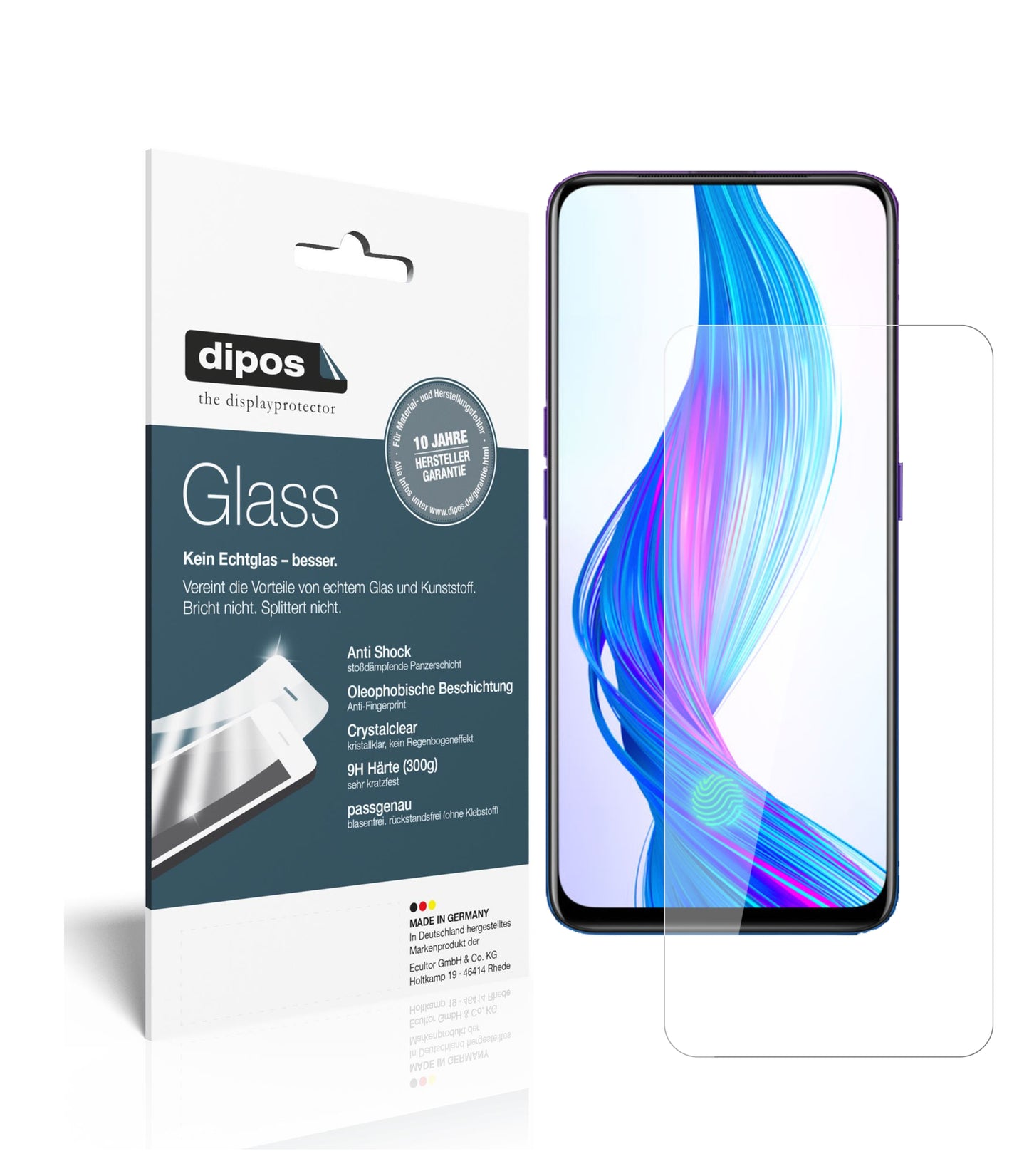 Klare Displayschutzfolie von dipos passend für Oppo Realme X Master Edition, 9H kratzfest und blasenfrei montiert